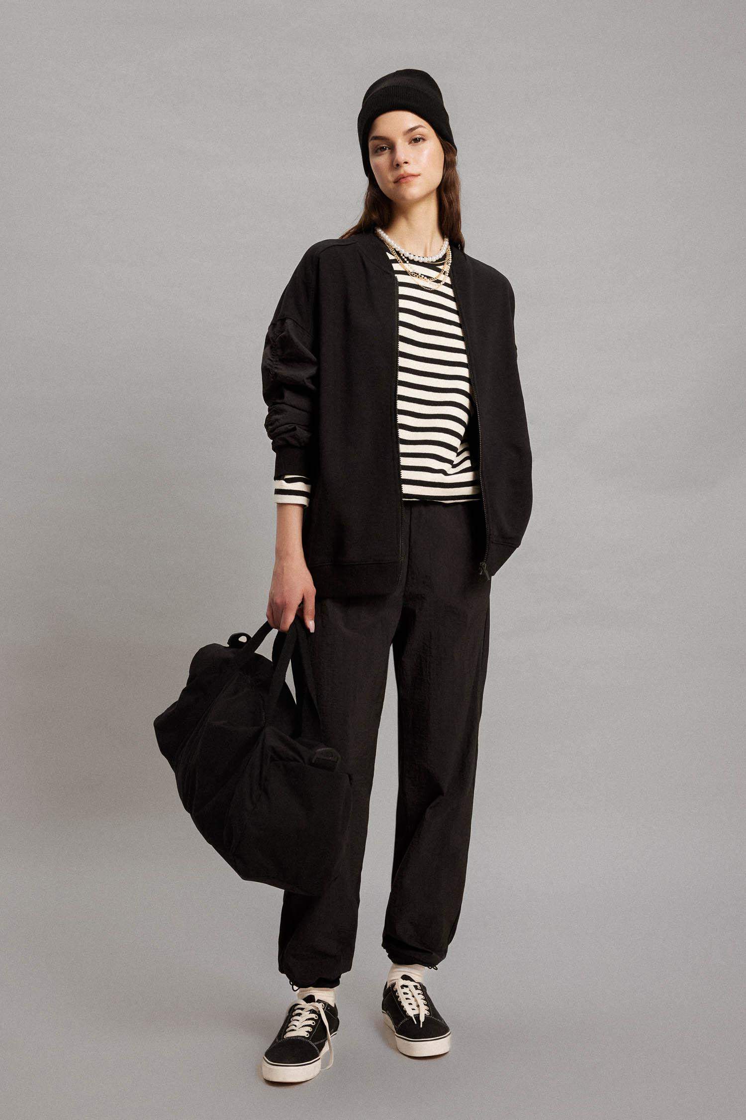 Oversize Fit College Collar Basic Bomber Jacket