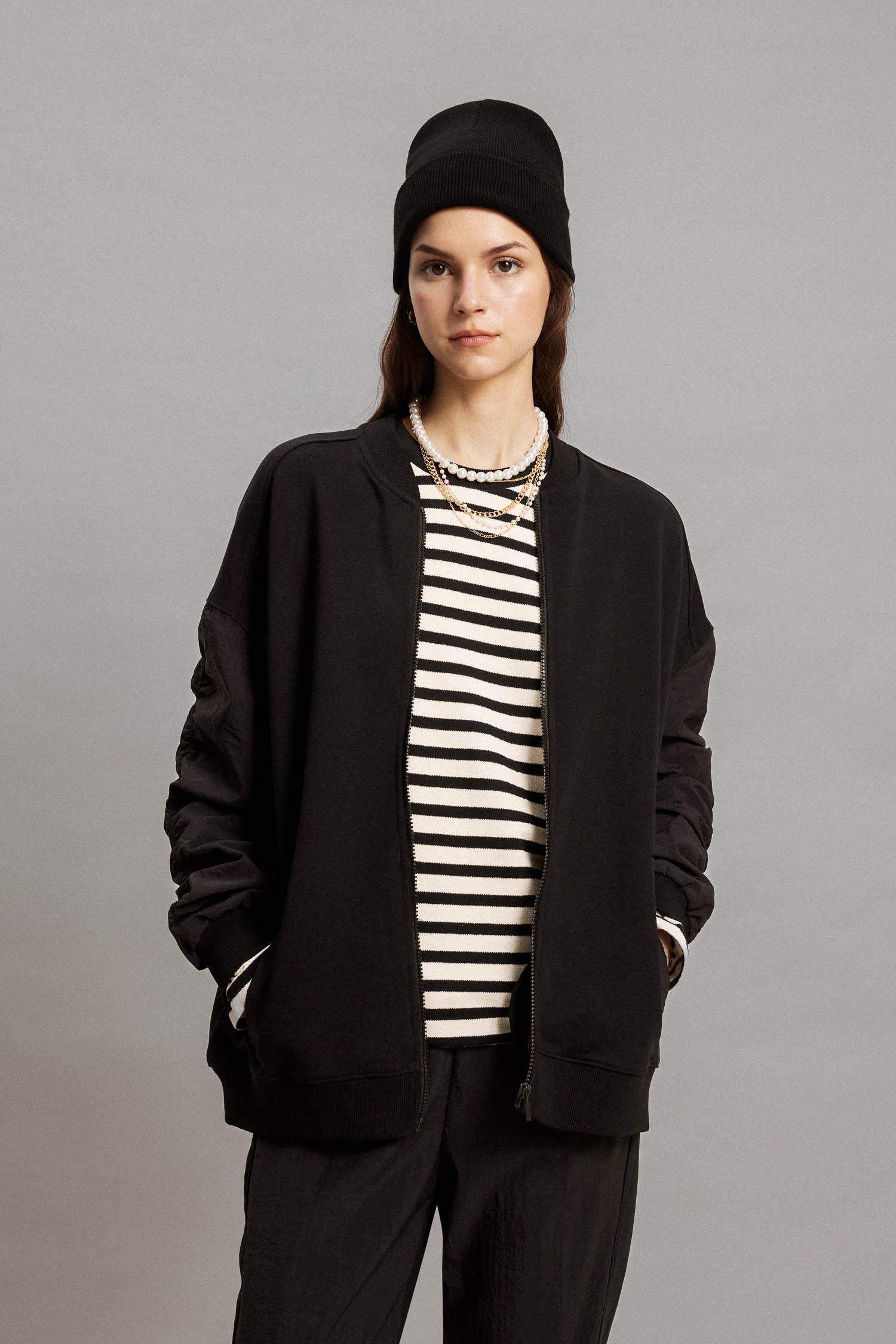 Oversize Fit College Collar Basic Bomber Jacket