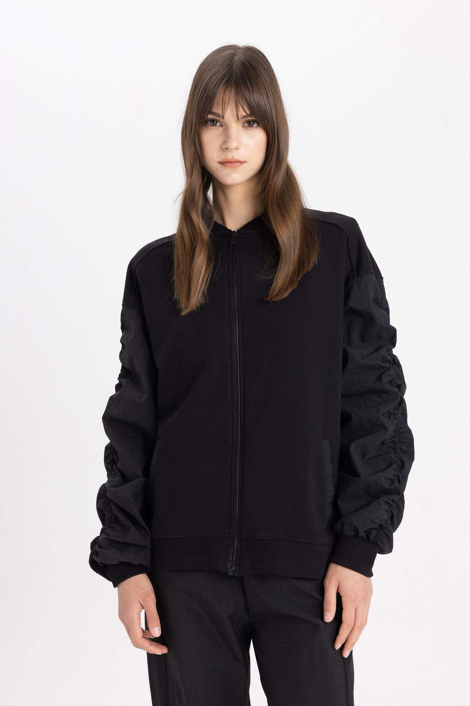Oversize Fit College Collar Basic Bomber Jacket