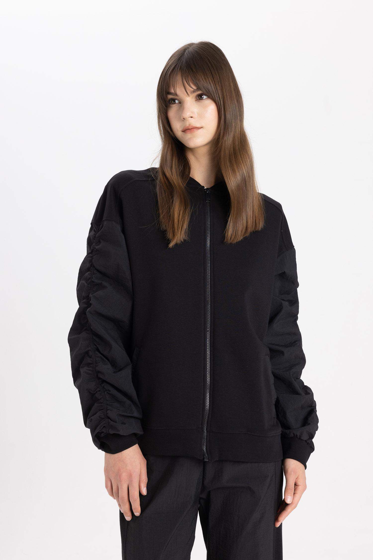 Oversize Fit College Collar Basic Bomber Jacket