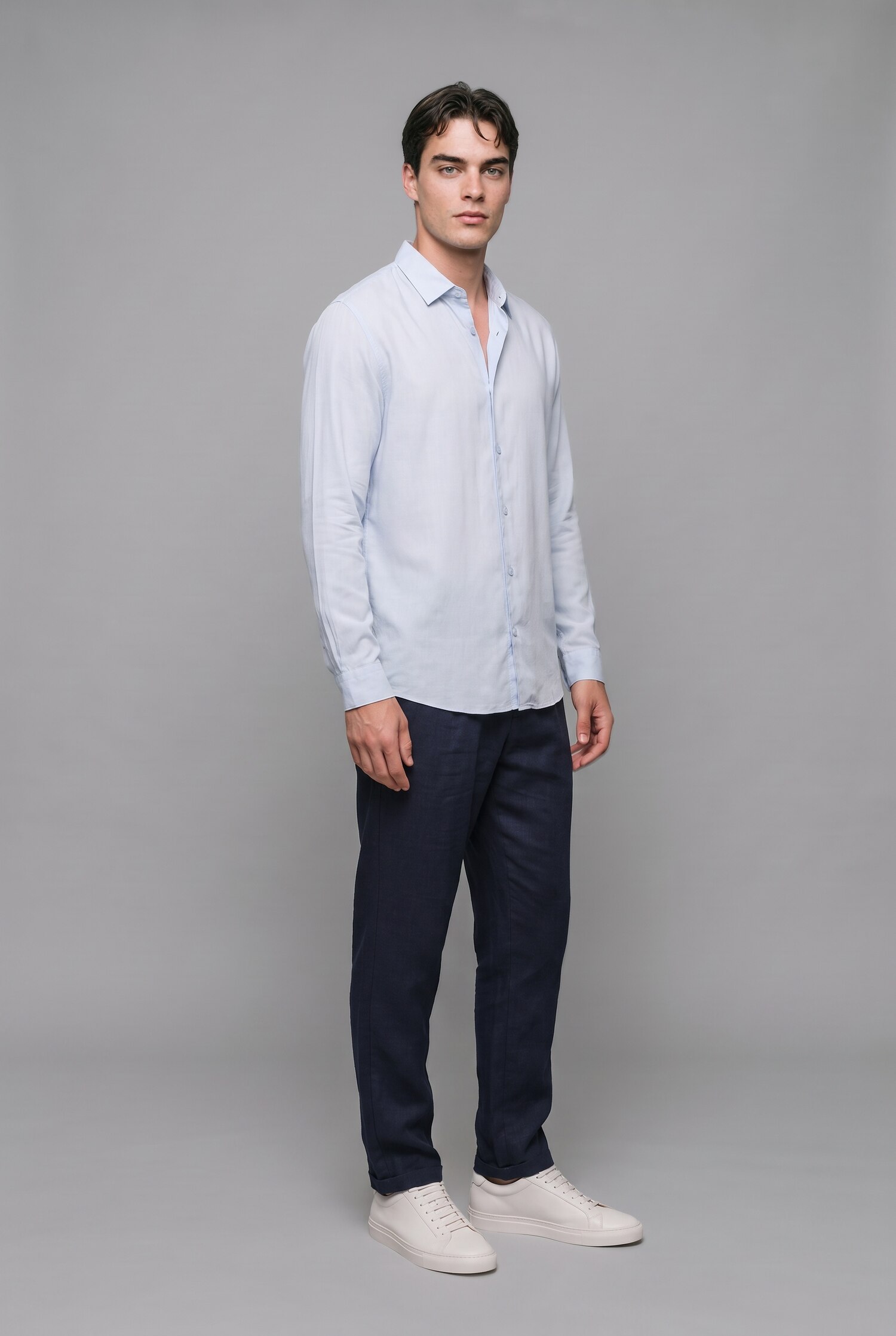 DeFacto %100 Keten Regular Fit Basic Uzun Kollu Gömlek