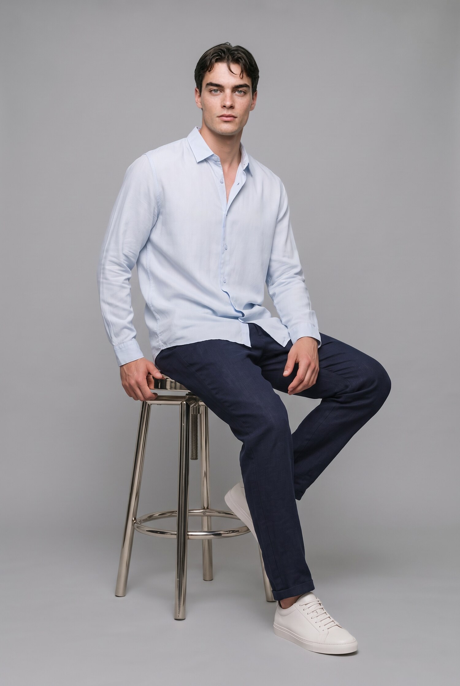 DeFacto %100 Keten Regular Fit Basic Uzun Kollu Gömlek görsel 5