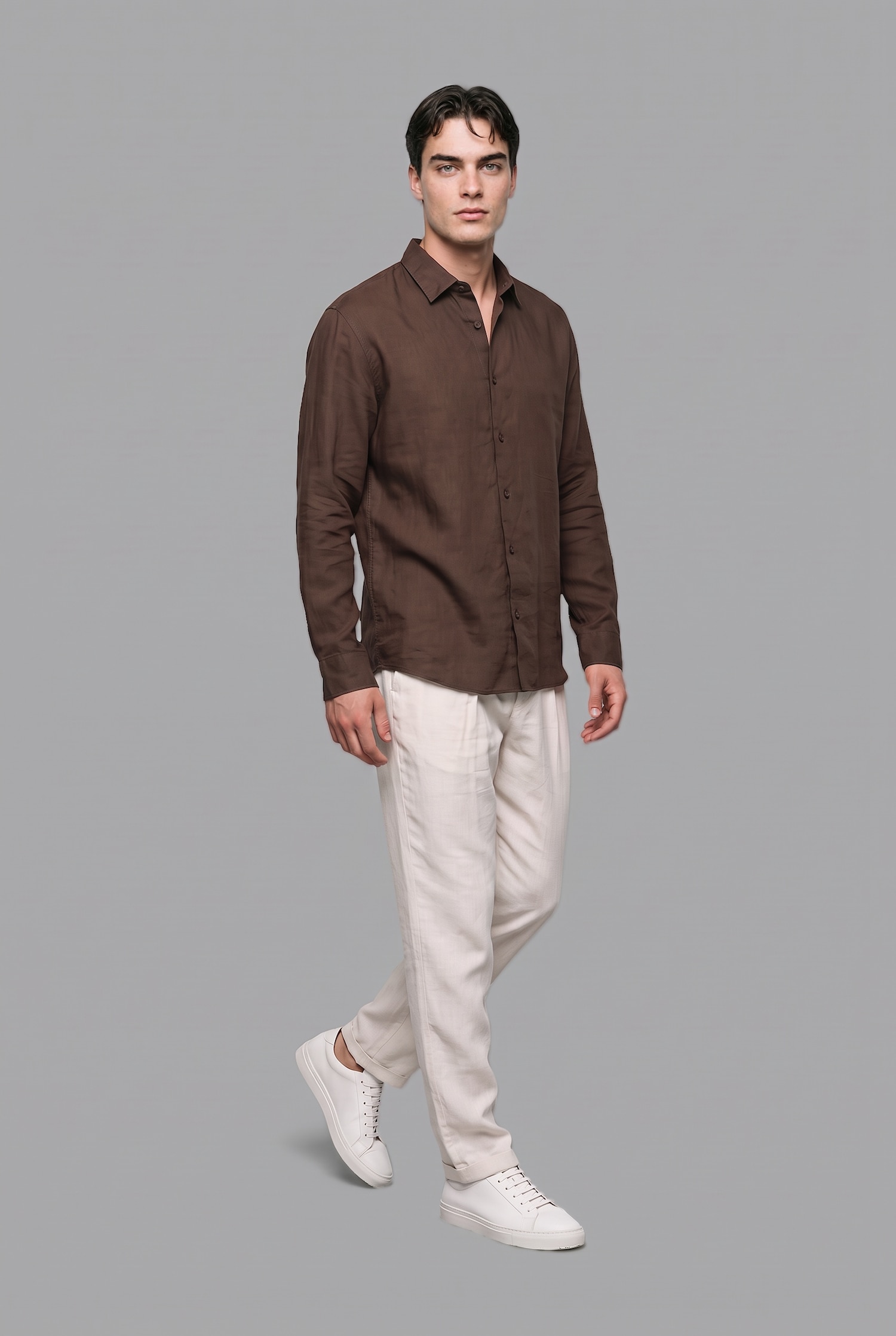 DeFacto %100 Keten Regular Fit Basic Uzun Kollu Gömlek
