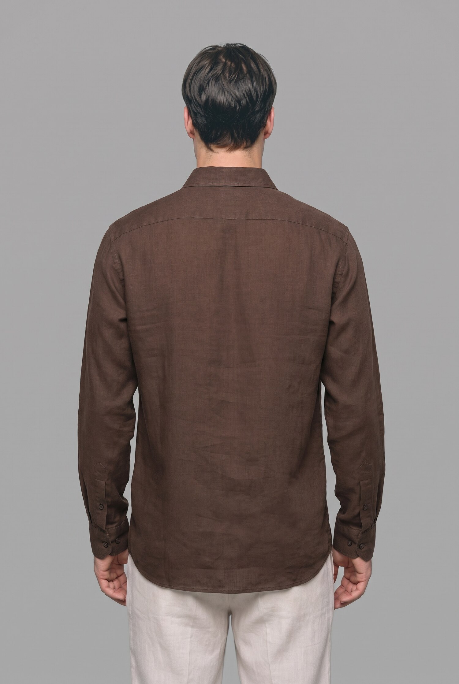 DeFacto %100 Keten Regular Fit Basic Uzun Kollu Gömlek görsel 4
