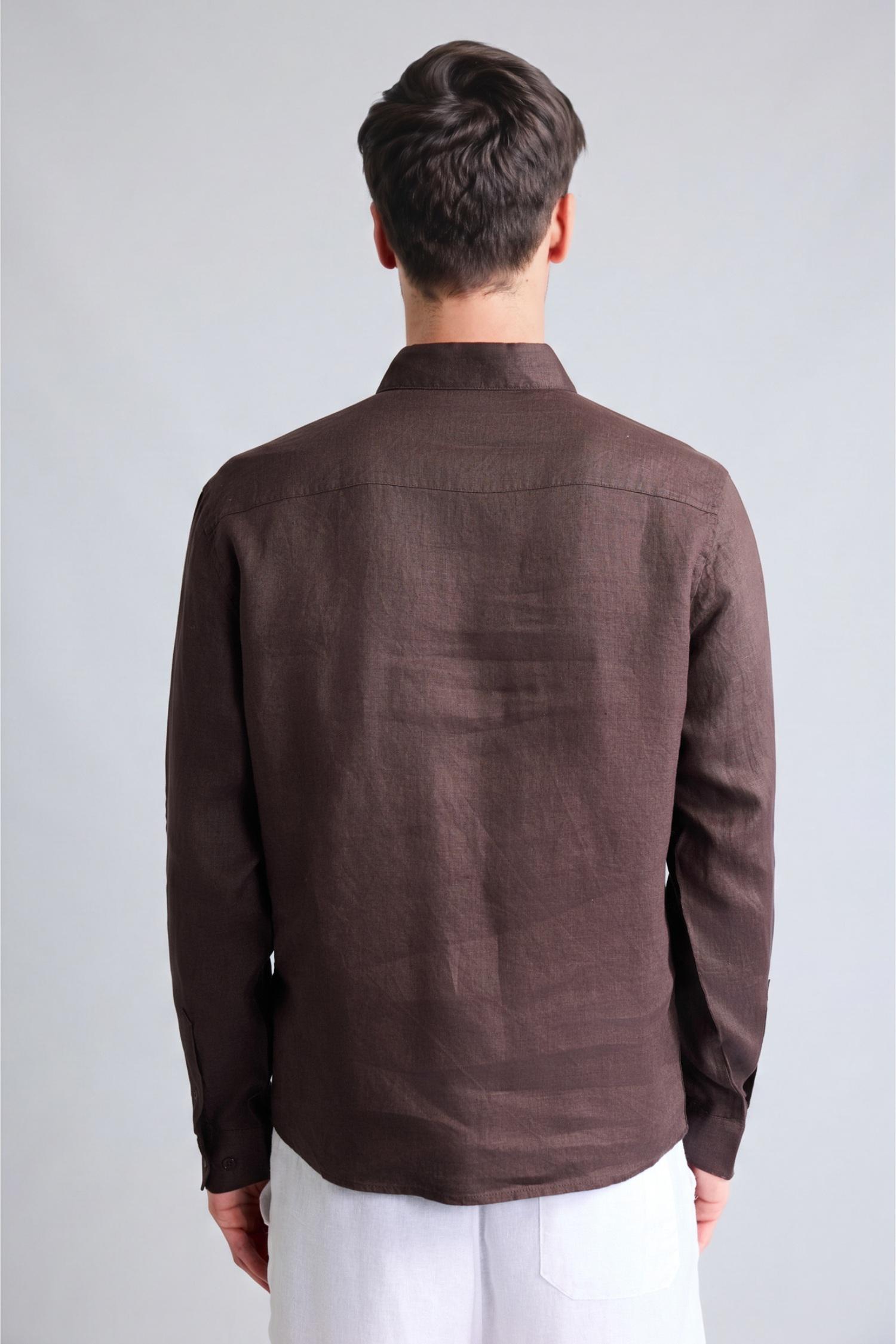 DeFacto %100 Keten Regular Fit Basic Uzun Kollu Gömlek görsel 7