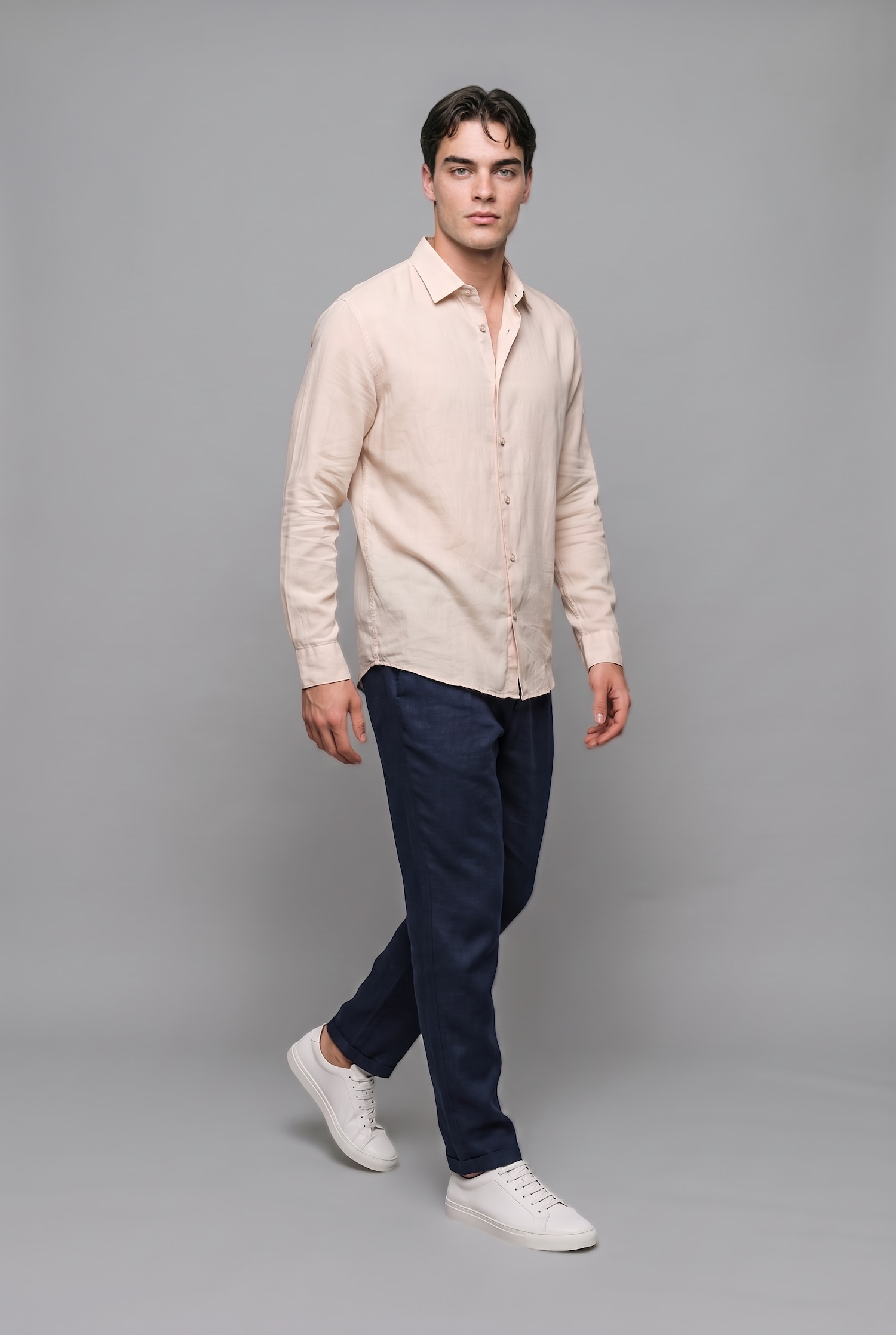 DeFacto %100 Keten Regular Fit Basic Uzun Kollu Gömlek