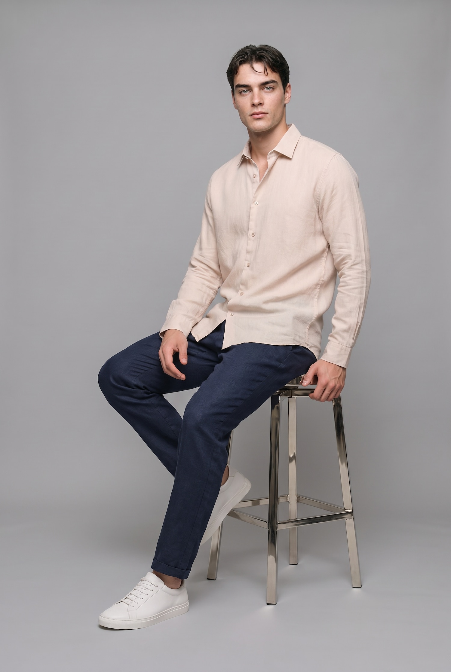 DeFacto %100 Keten Regular Fit Basic Uzun Kollu Gömlek görsel 5