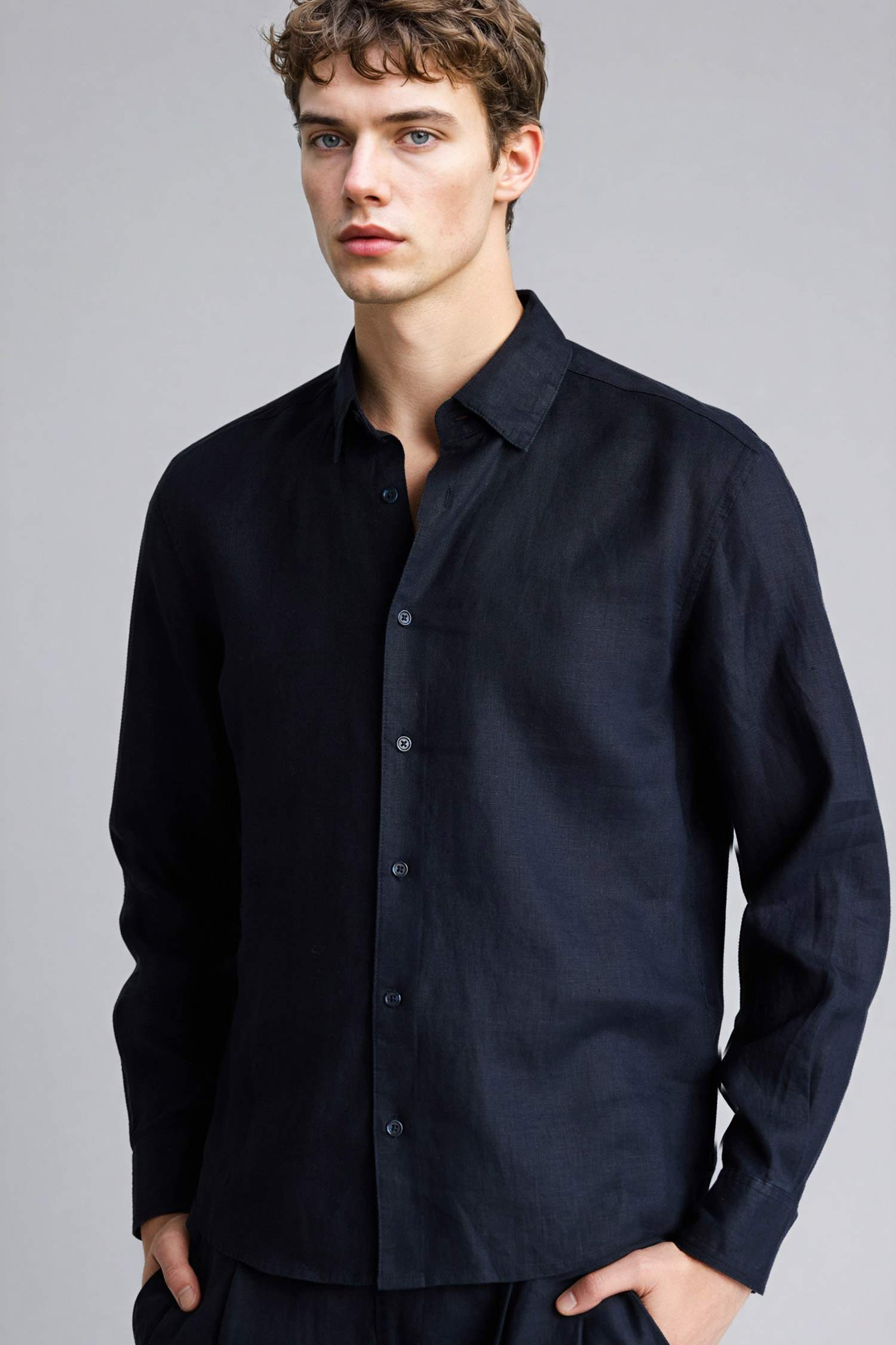 Linen Regular Fit Polo Neck Summer Basic Shirt