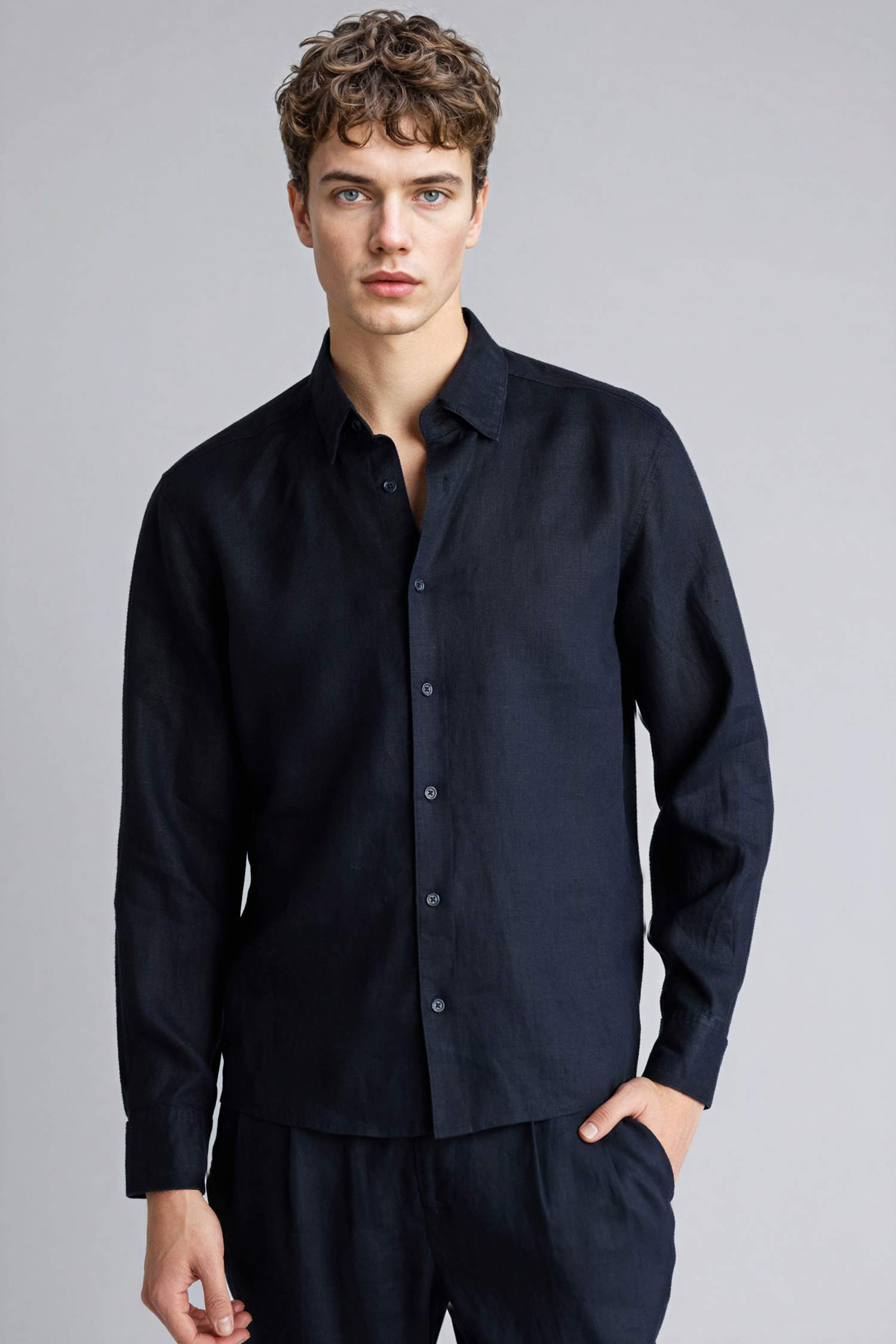 Linen Regular Fit Polo Neck Summer Basic Shirt