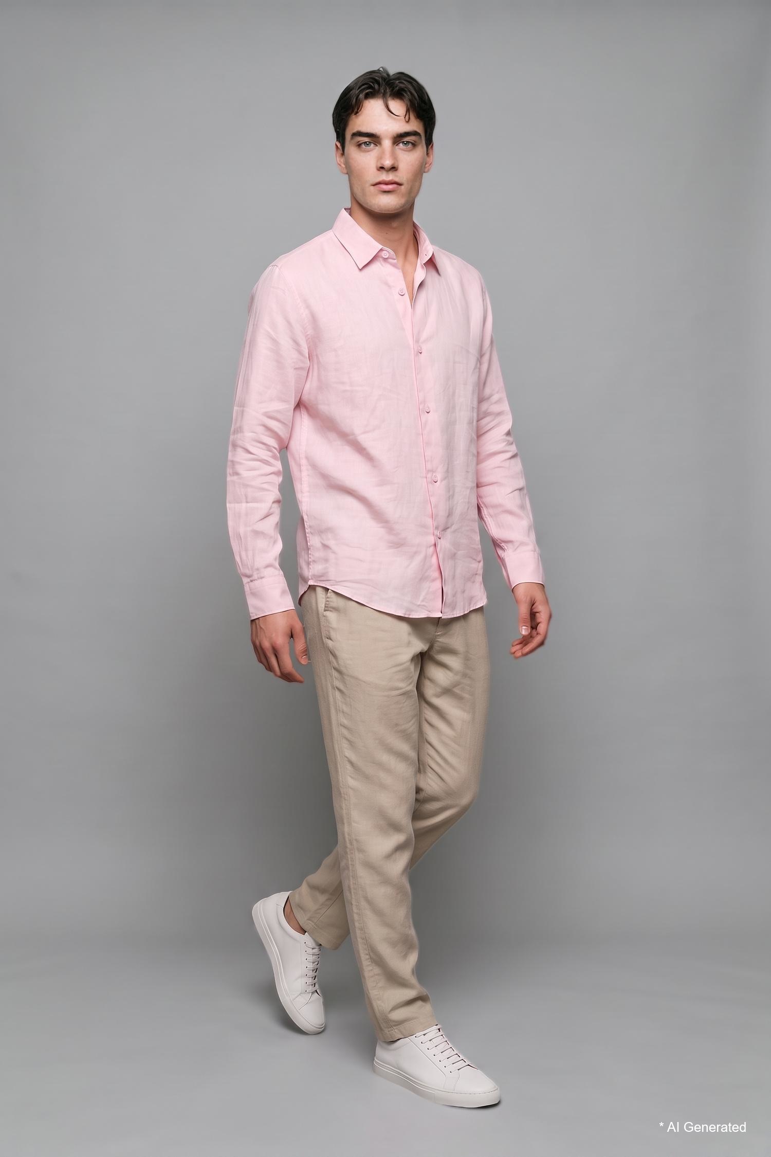 DeFacto %100 Keten Regular Fit Basic Uzun Kollu Gömlek