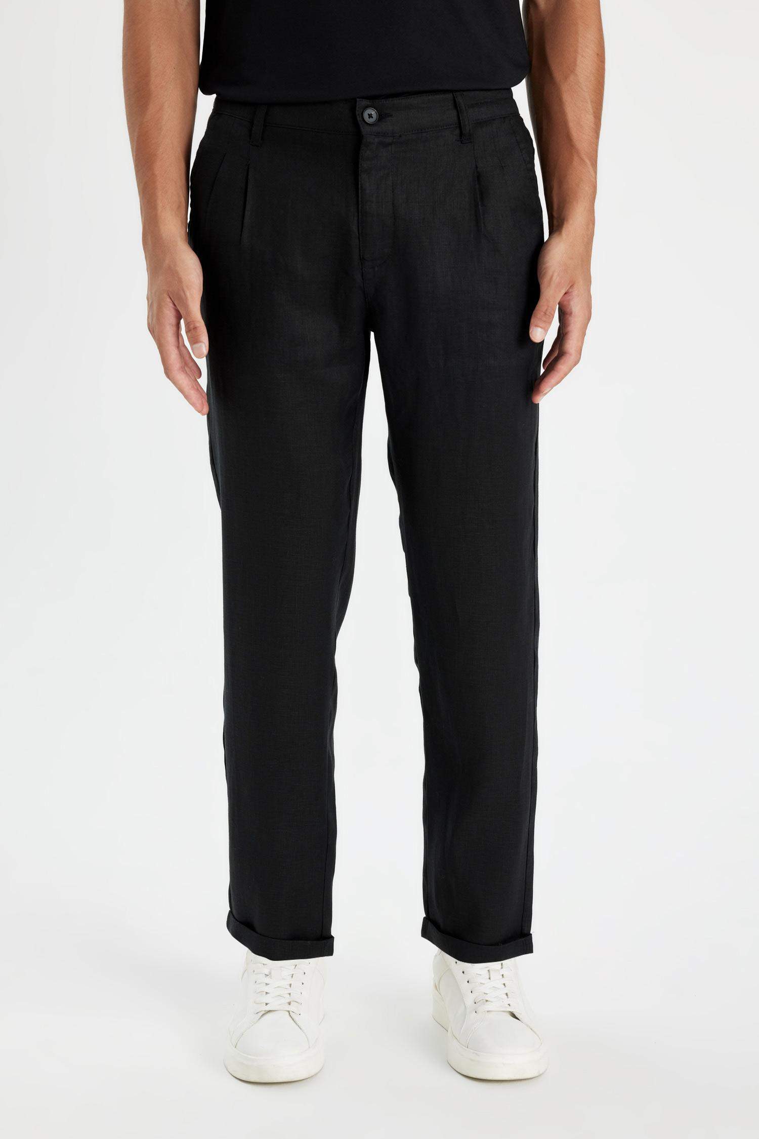 %100 Keten Normal Kesim Crop Duble Paça Yazlık Kumaş Pantolon