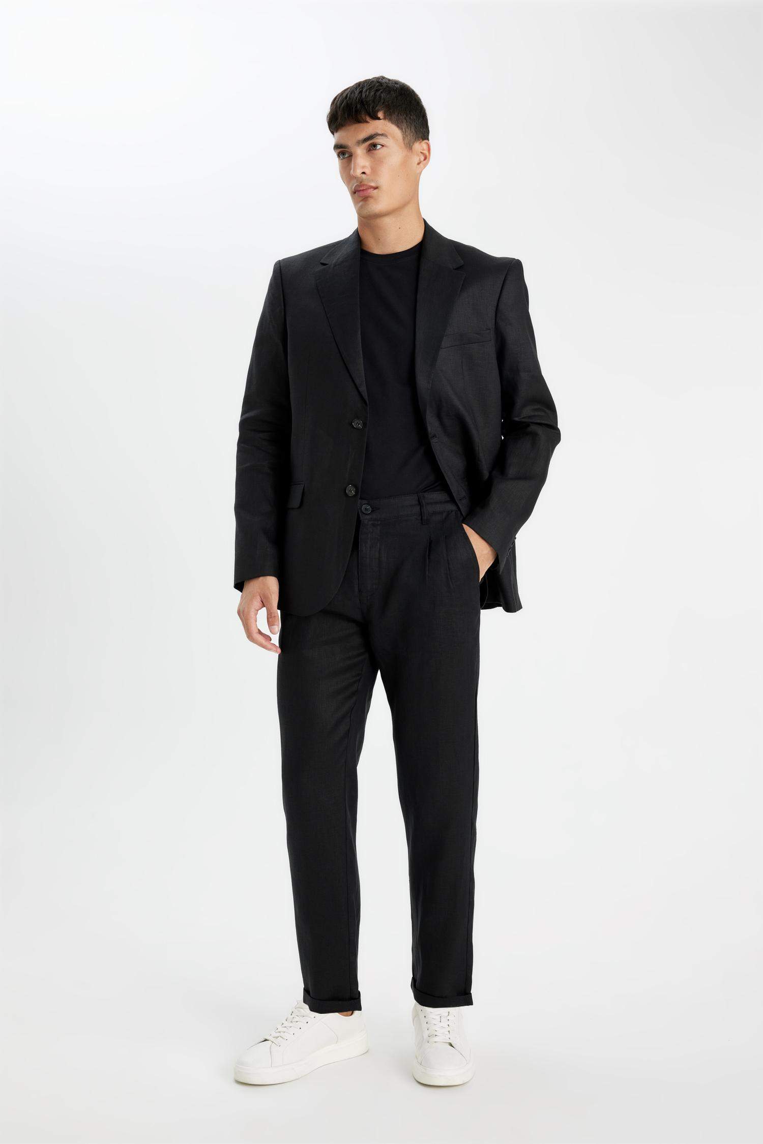 %100 Keten Normal Kesim Crop Duble Paça Yazlık Kumaş Pantolon