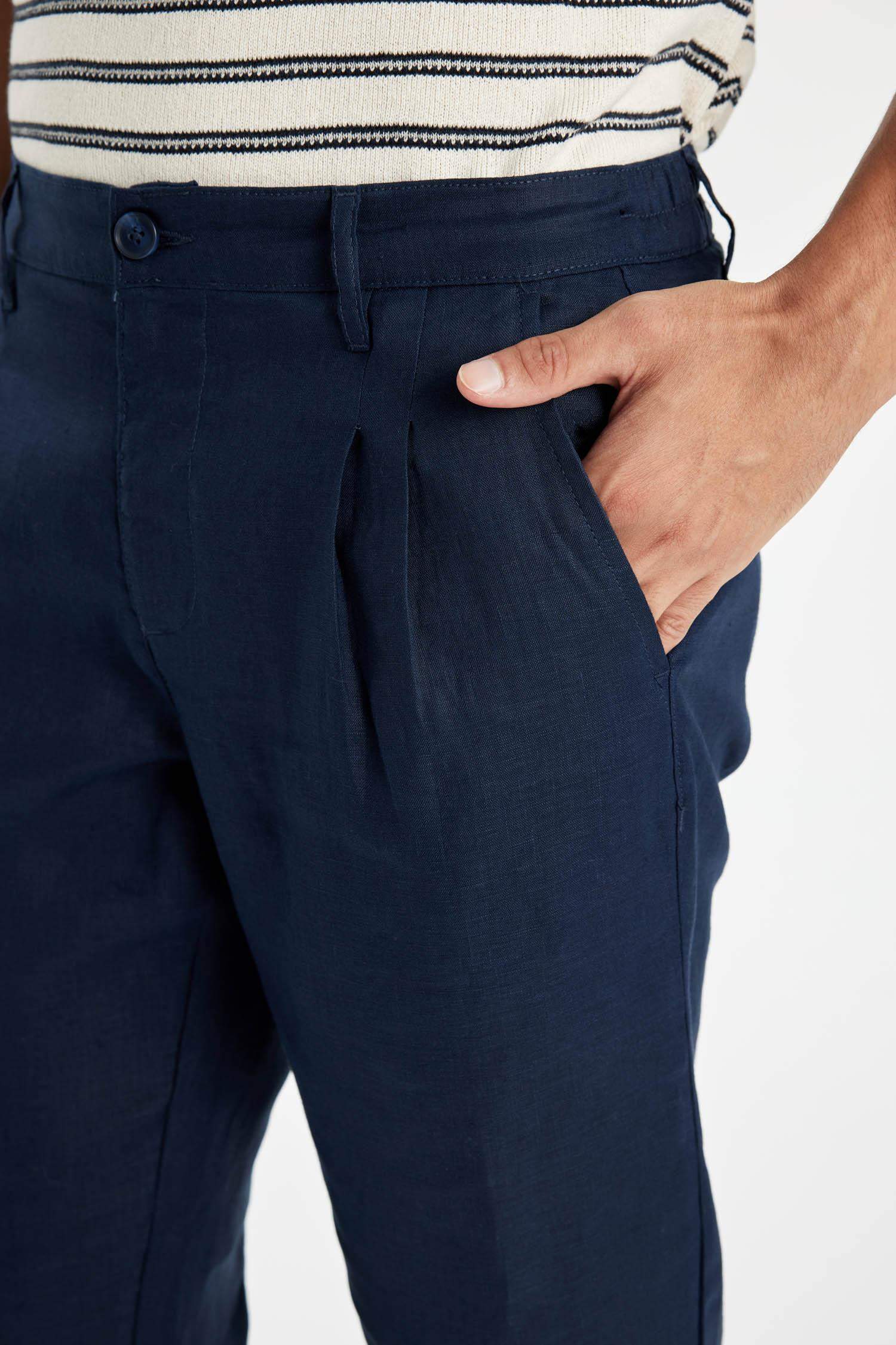 Double Leg Linen Crop Trousers