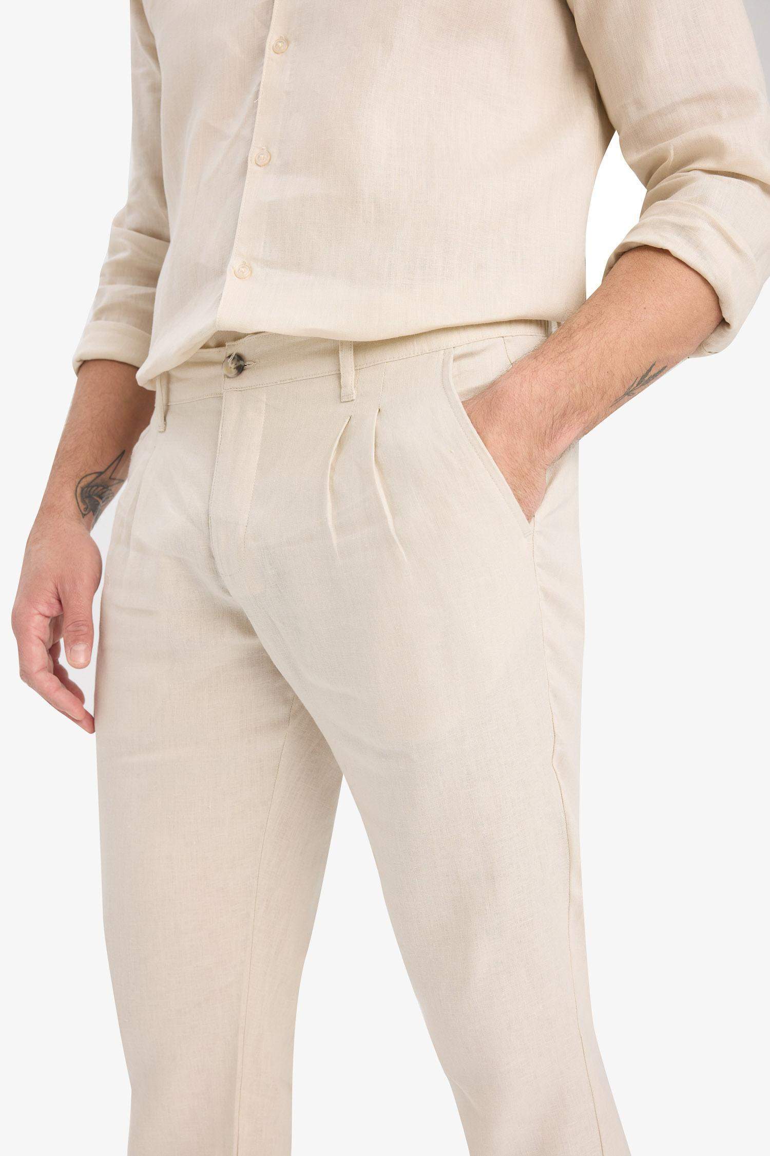 بنطلون كتان صيفي كروب بساق مزدوج