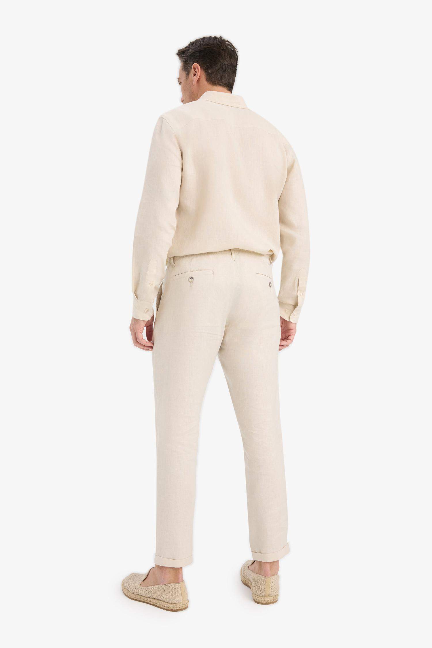 بنطلون كتان صيفي كروب بساق مزدوج