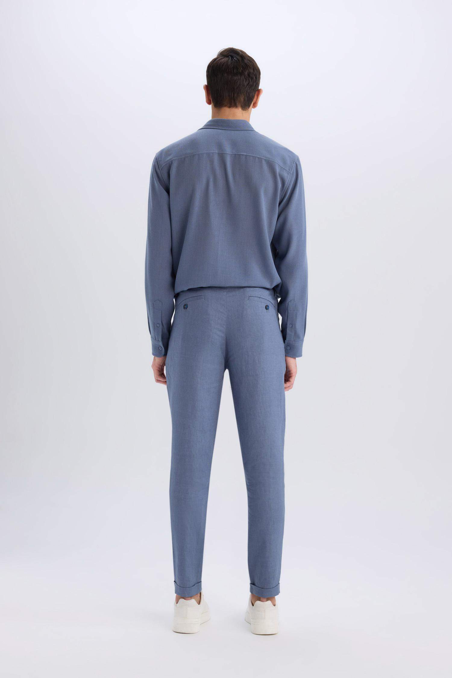 بنطلون كتان صيفي كروب بساق مزدوج نيلي فاتح