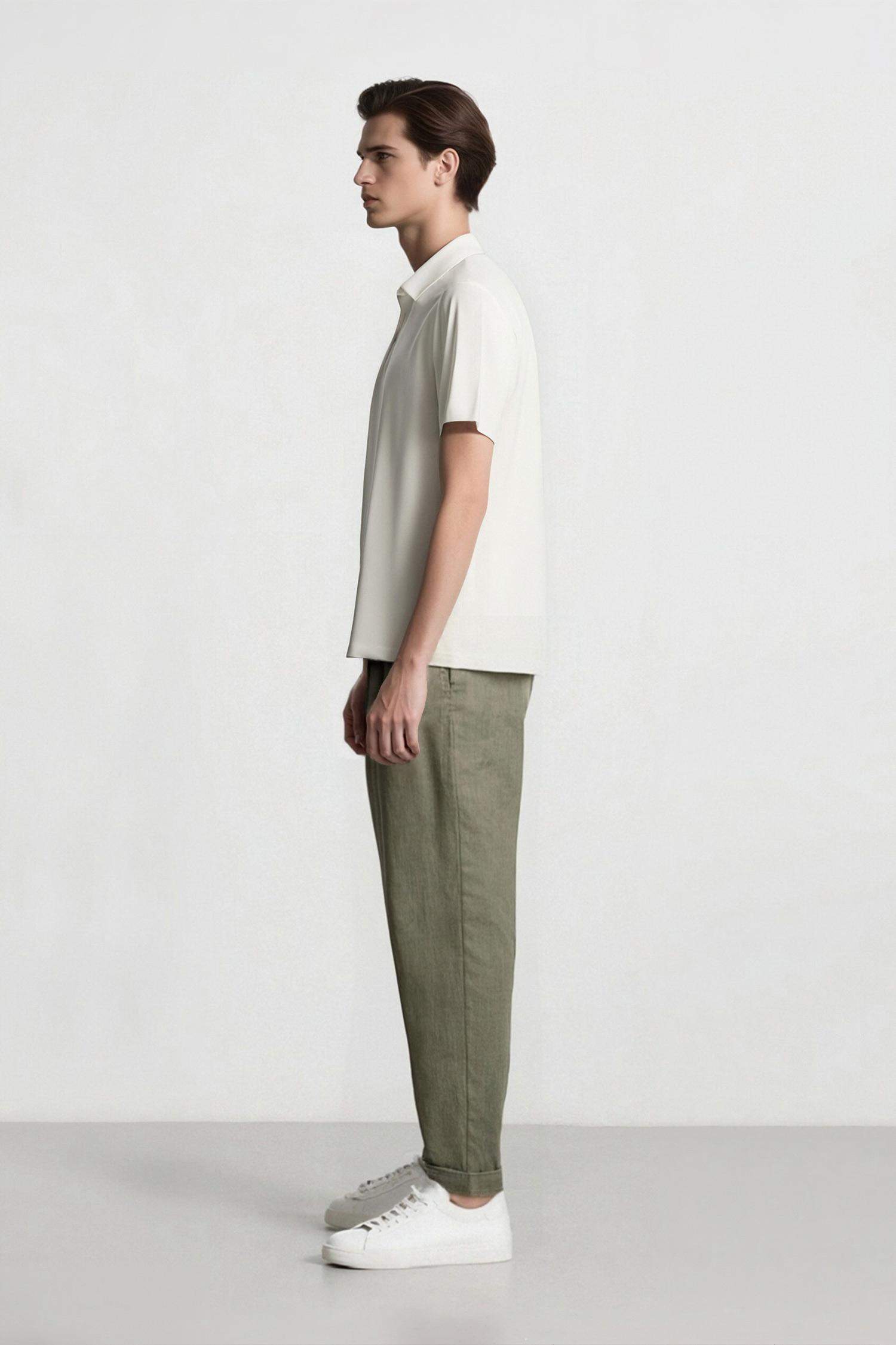 Linen Regular Fit Crop Double Leg Summer Fabric Trousers