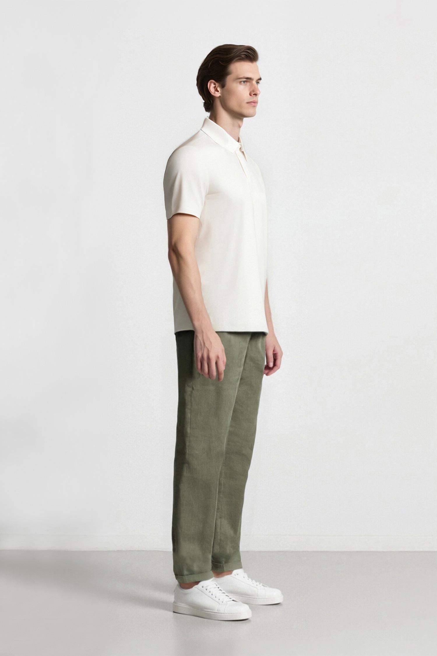 Linen Regular Fit Crop Double Leg Summer Fabric Trousers