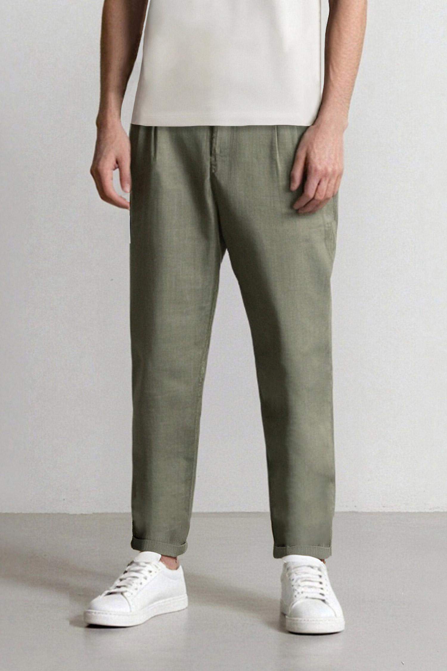 Linen Regular Fit Crop Double Leg Summer Fabric Trousers