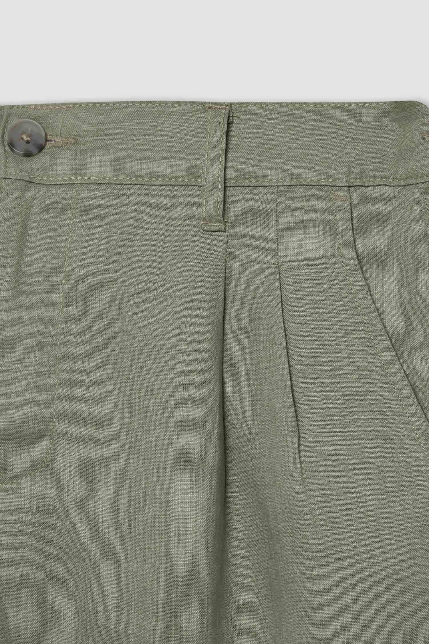 Linen Regular Fit Crop Double Leg Summer Fabric Trousers