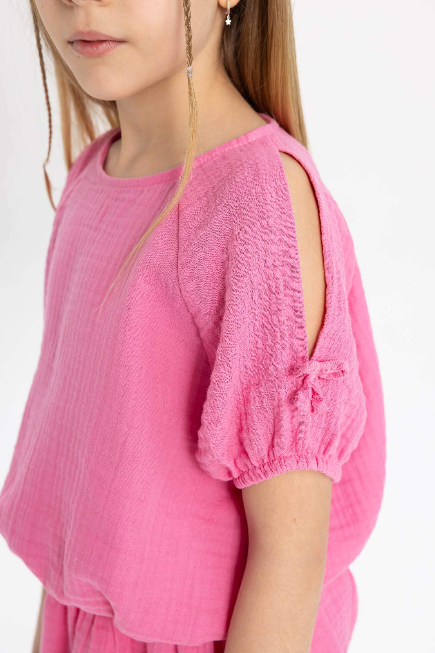 Kız Çocuk 2'li Takım Bisiklet Yaka Kısa Kollu Tişört Etek