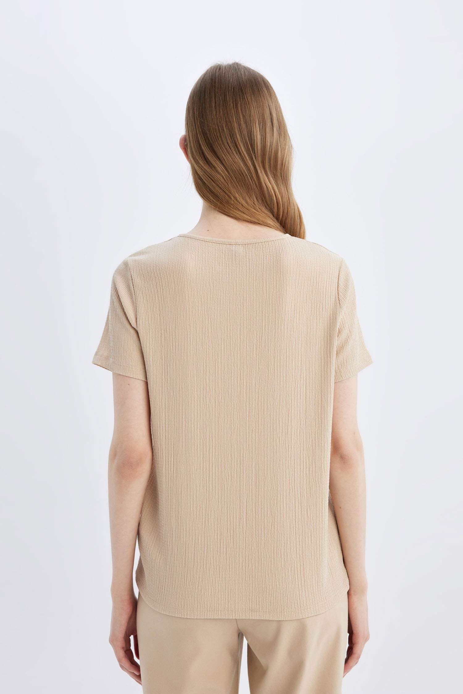 Regular Fit Bisiklet Yaka Bürümcük Kısa Kollu Tişört