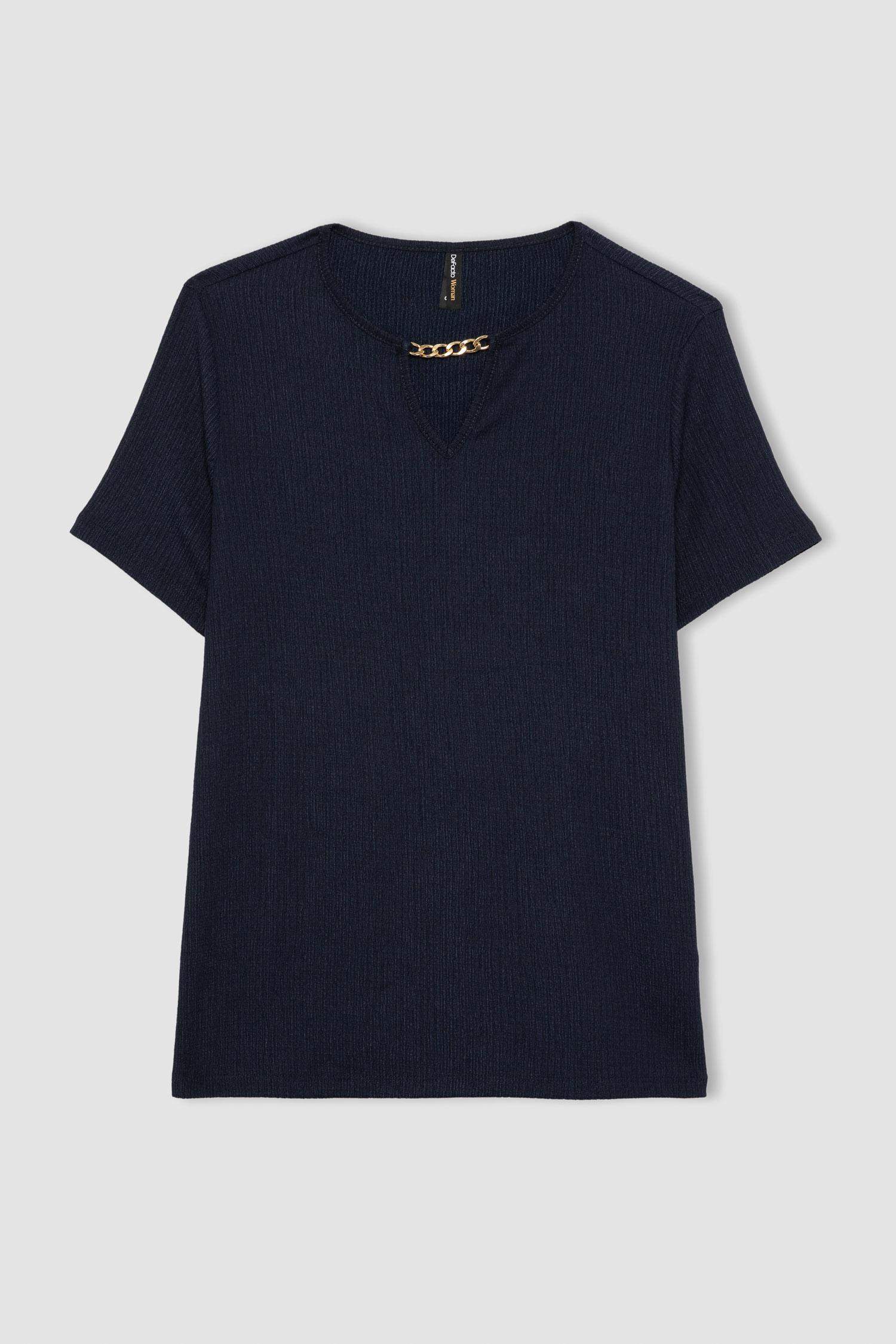 T-Shirt coupe régulière à Manches Courtes à Col Rond