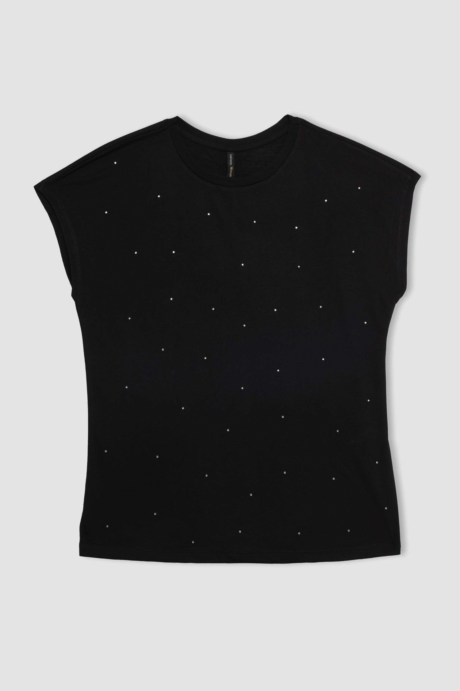 T-Shirt Brodé À Manches Courtes et Col Rond