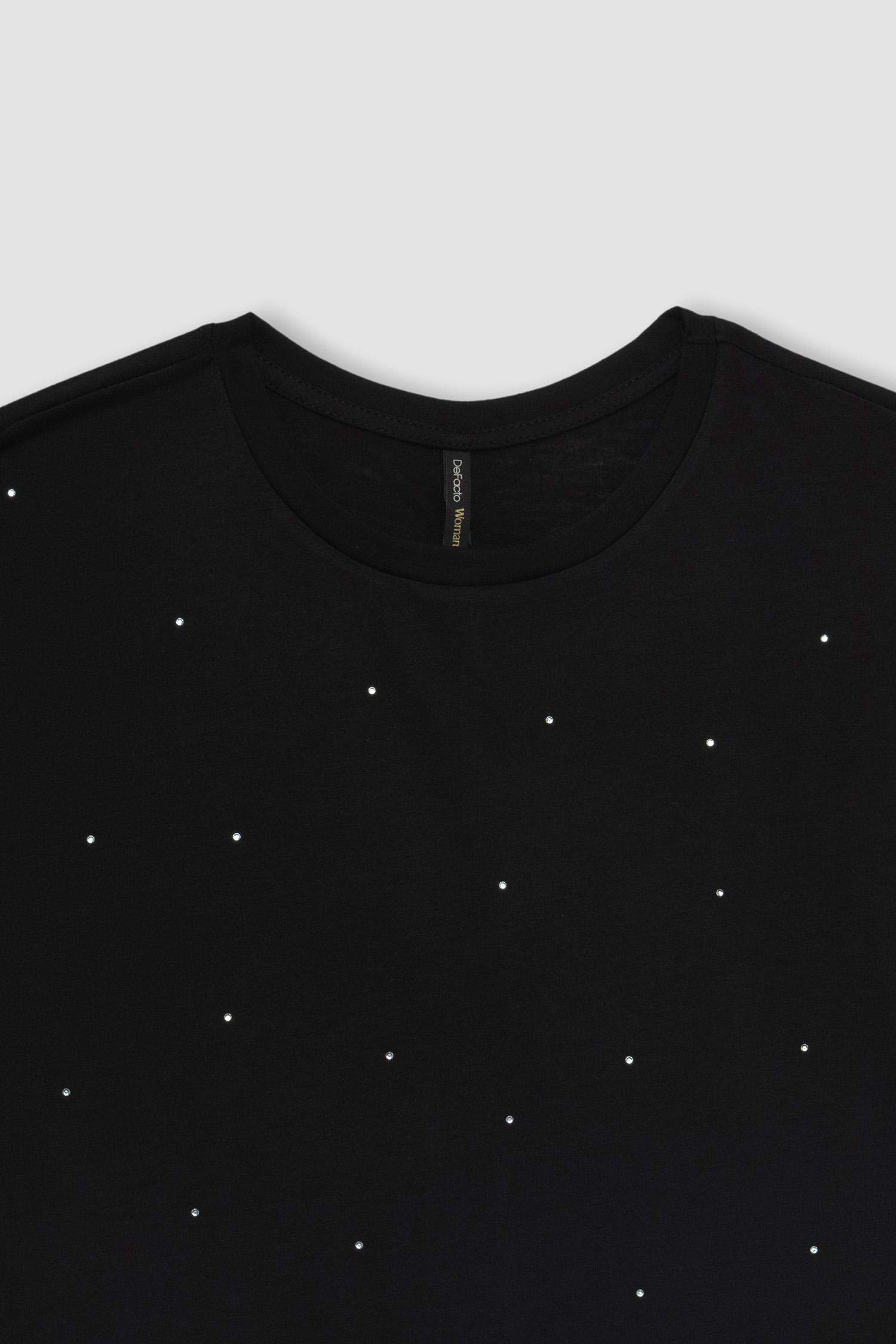 T-Shirt Brodé À Manches Courtes et Col Rond