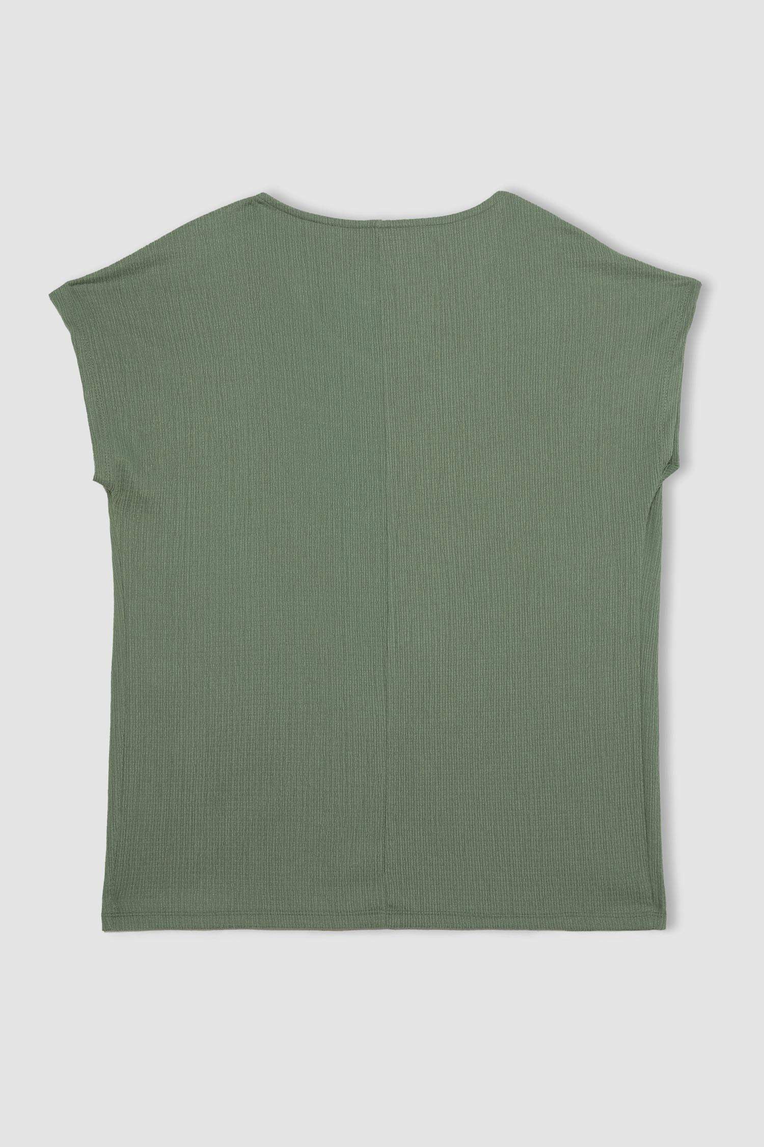 V Yaka Bürümcük Kısa Kollu Tişört