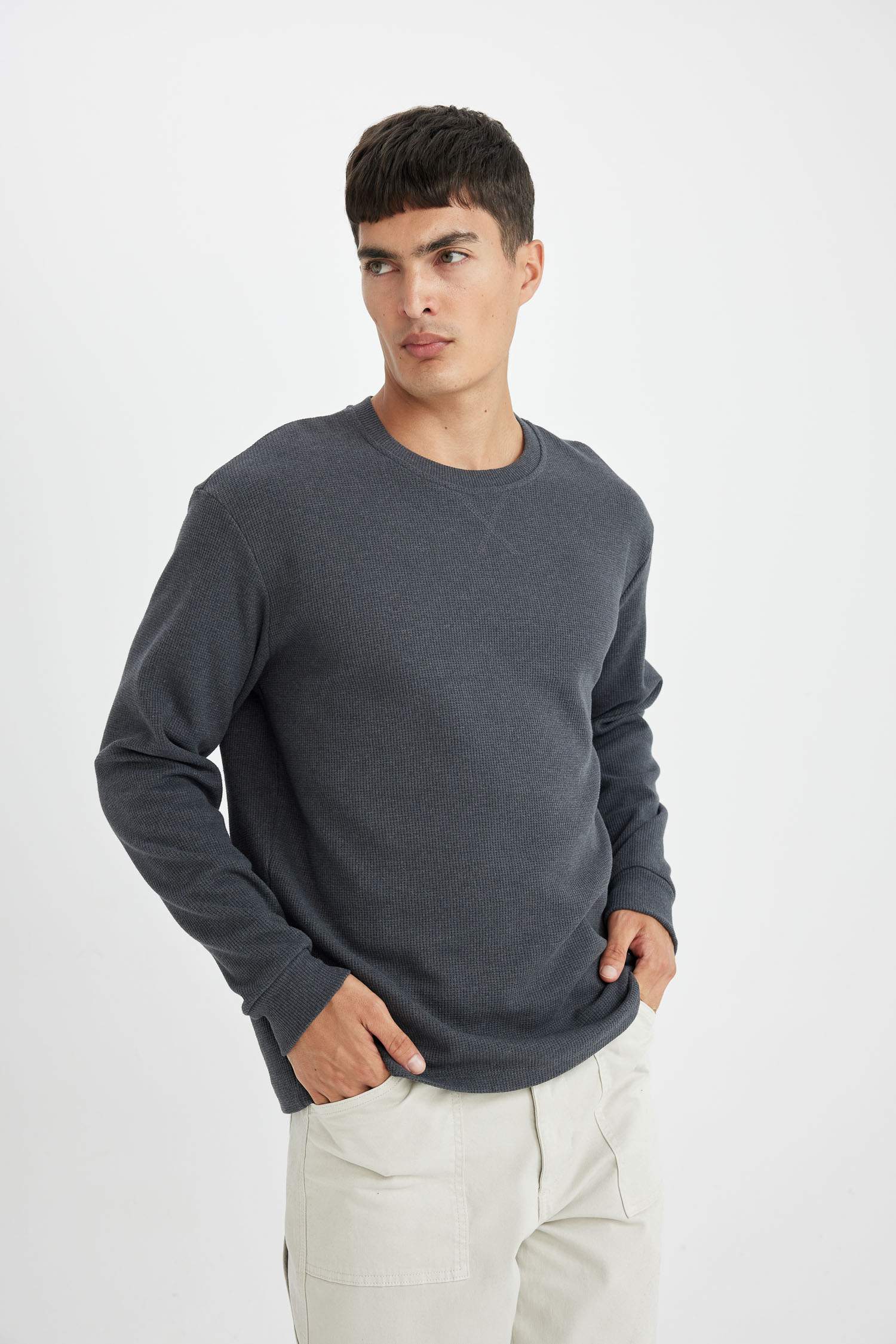 تيشيرت ردن طويل قصة عادية وافل بياخة مستديرة