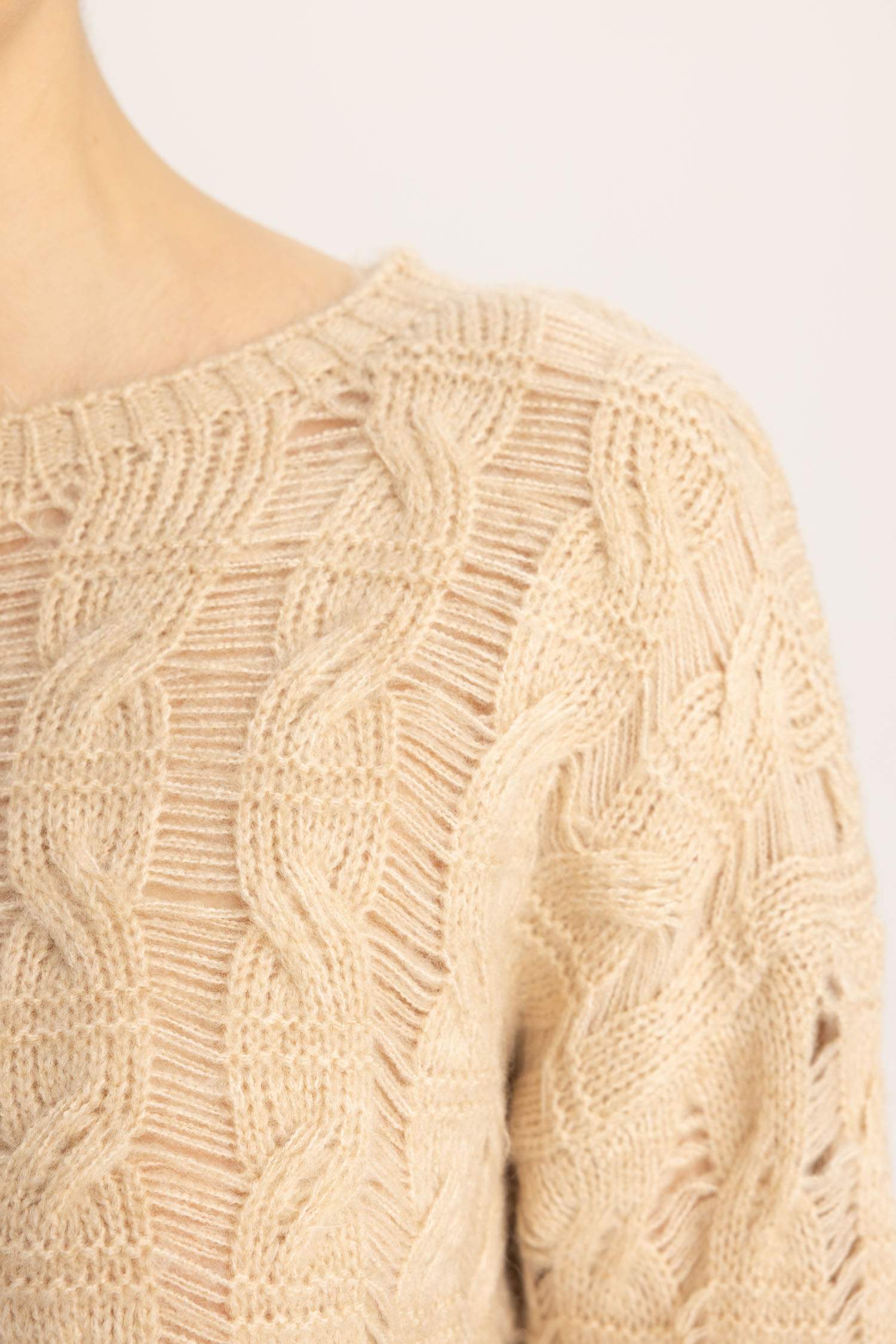 Relax Fit Bisiklet Yaka Ajur Triko Kazak