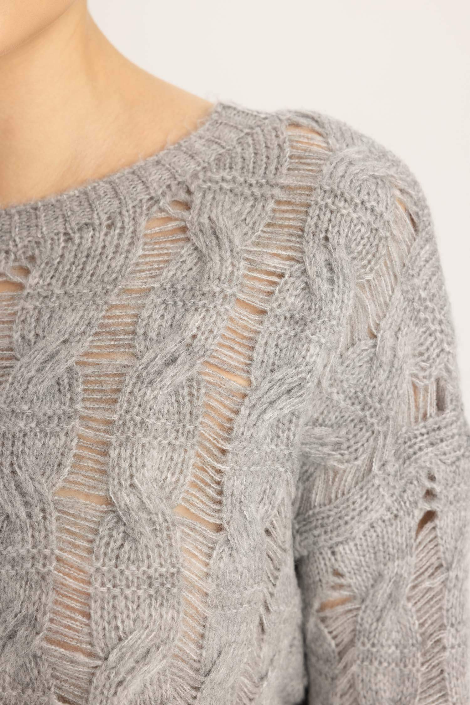 بلوفر تريكو قصة مريحة بياقة مستديرة