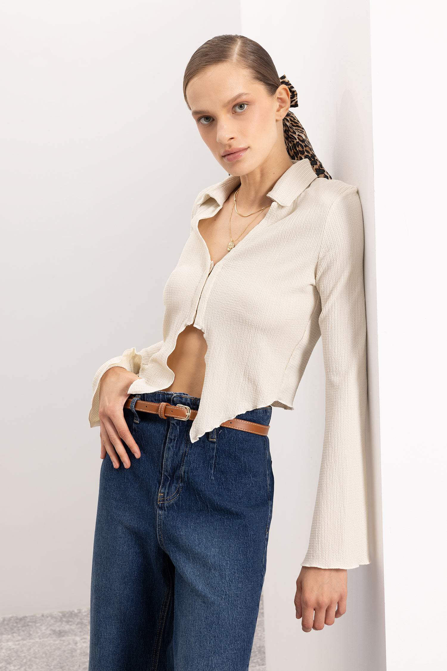 Slim Fit Shirt Collar Long Sleeve Shirt