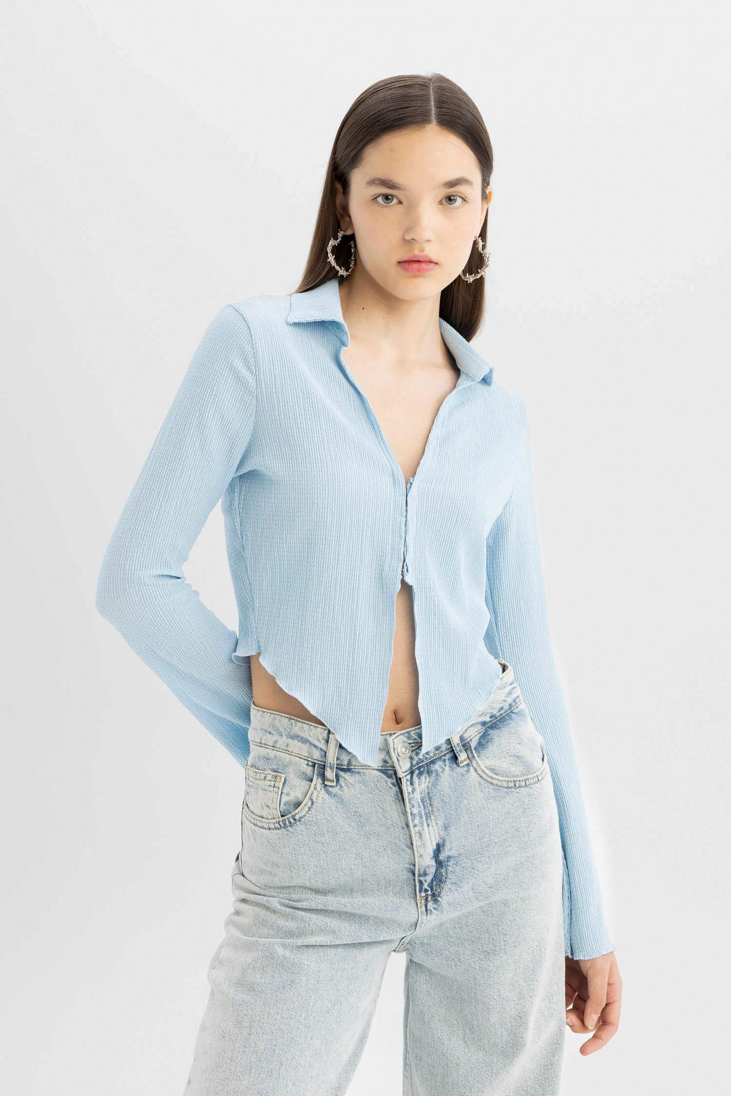 Coool Fitted Bürümcük Uzun Kollu Gömlek