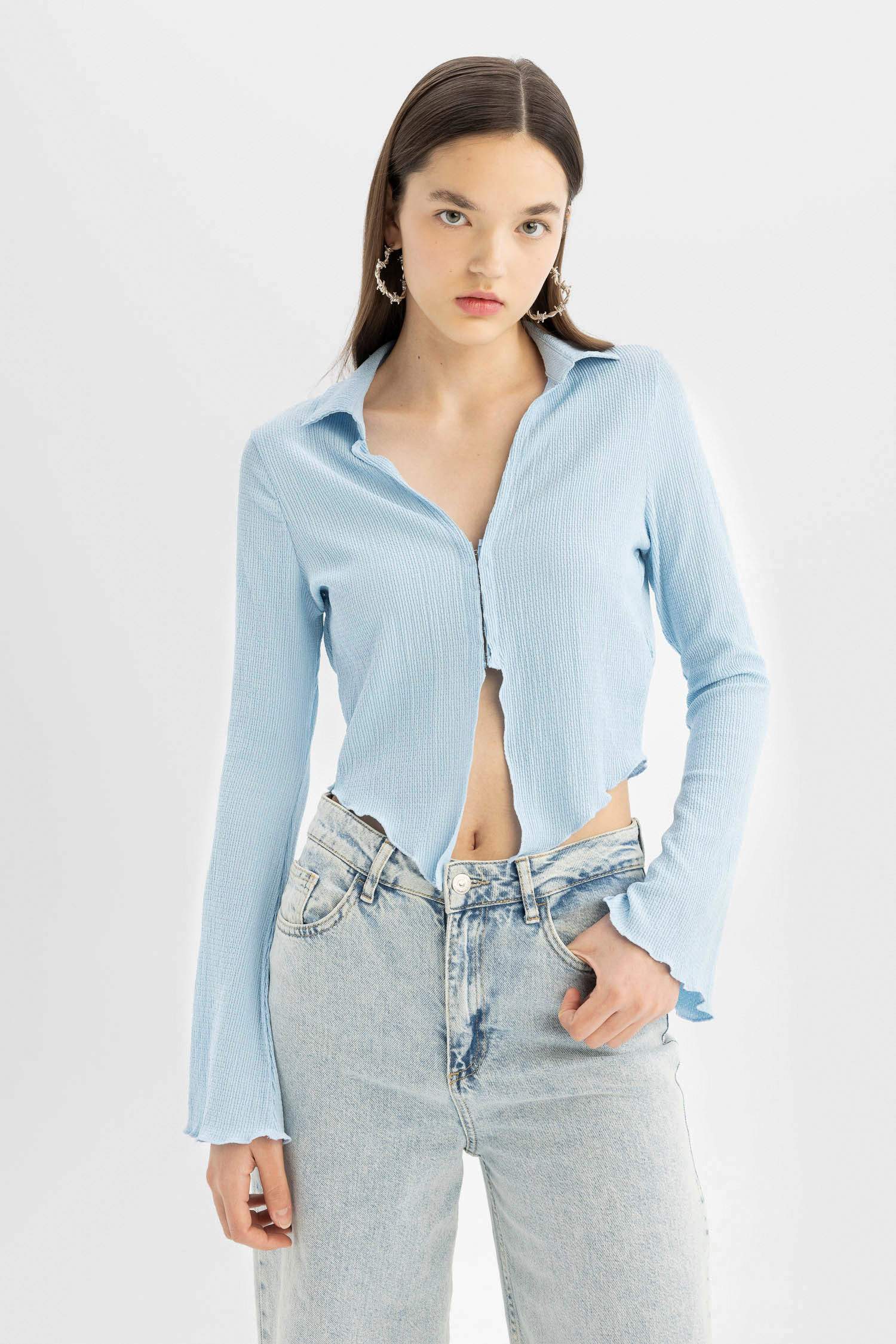 Coool Fitted Bürümcük Uzun Kollu Gömlek