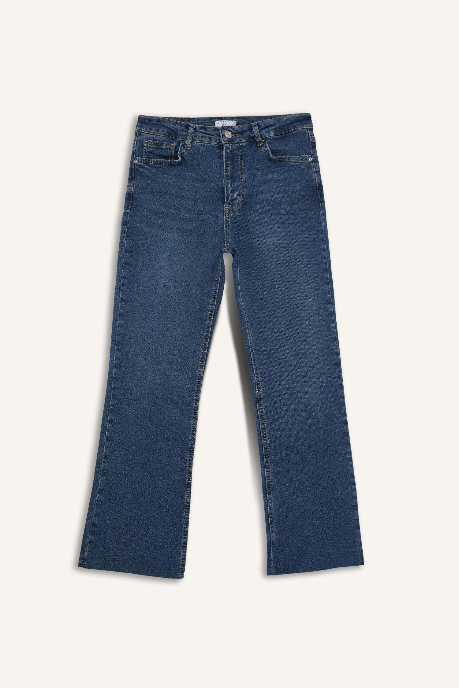 Pantalon Jean à Taille Normale à Jambe Évasée et longueur cheville