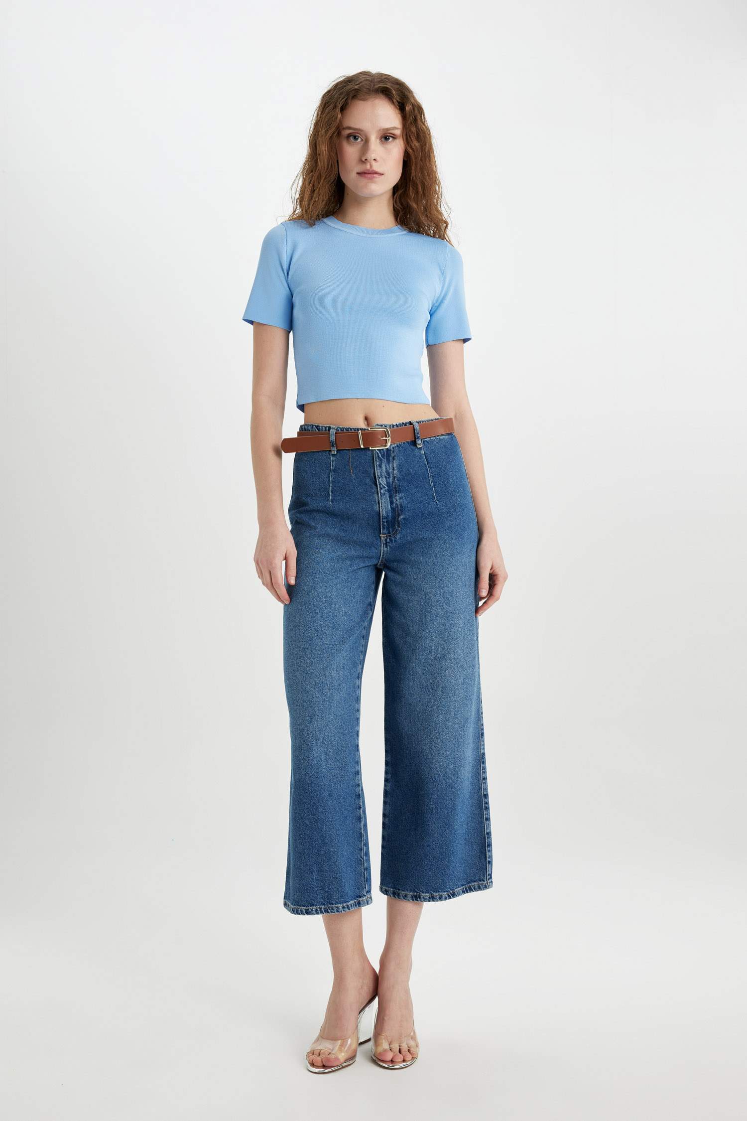 ұзын бұлшықет пішімі дөңгелек жаға Пулловер