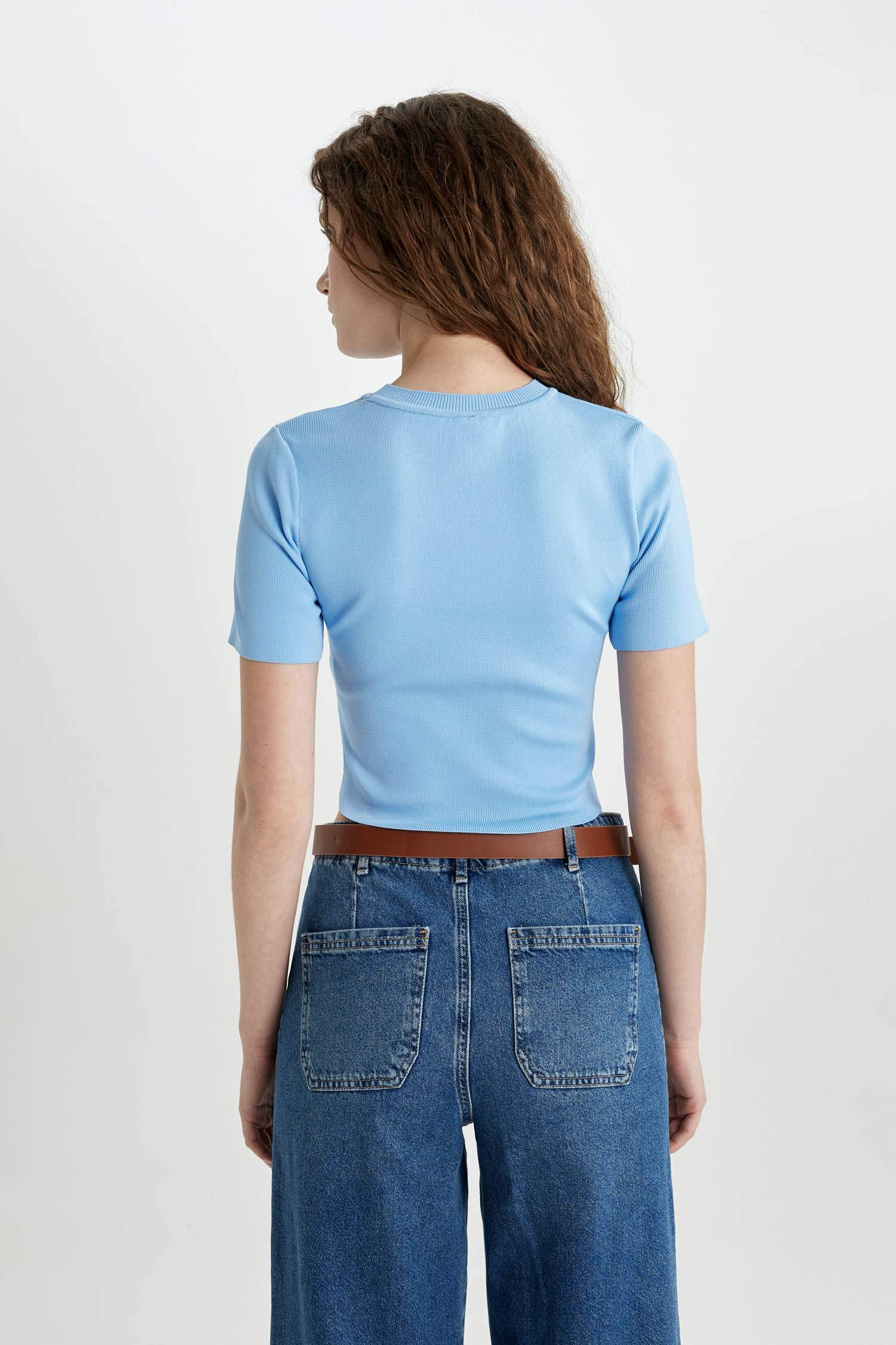 ұзын бұлшықет пішімі дөңгелек жаға Пулловер