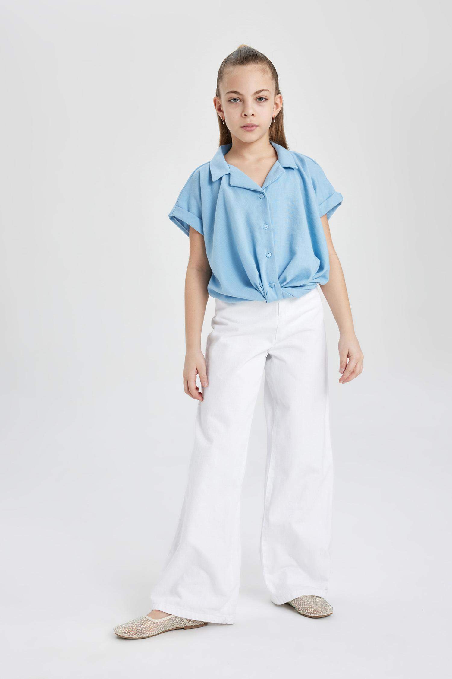 قميص كروب بناتي أزرق قطن