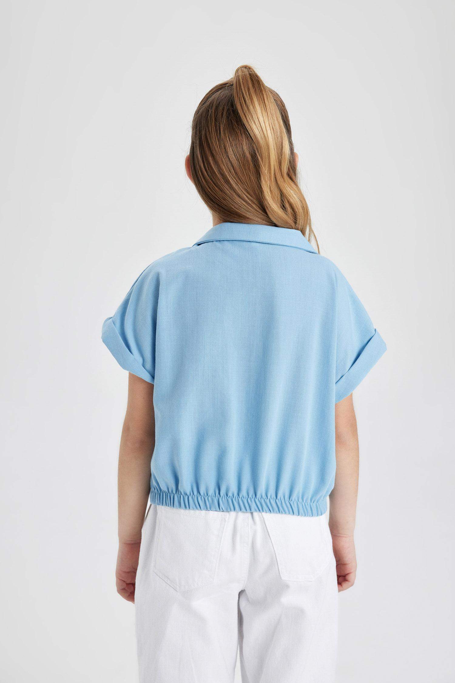 قميص كروب بناتي أزرق قطن