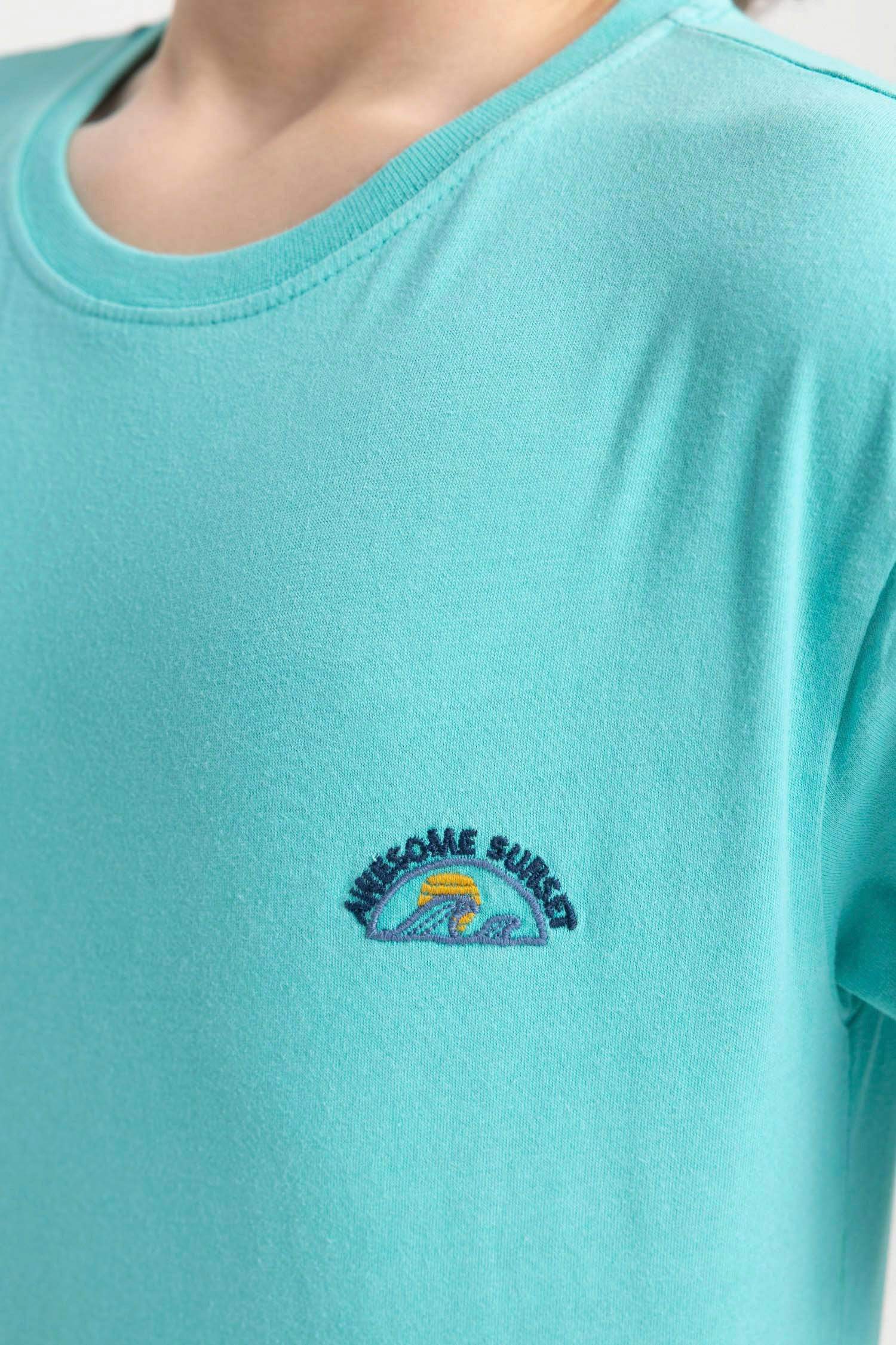 تي شيرت ولادي نص ردن مطرز قصة عادية بياخة مستديرة