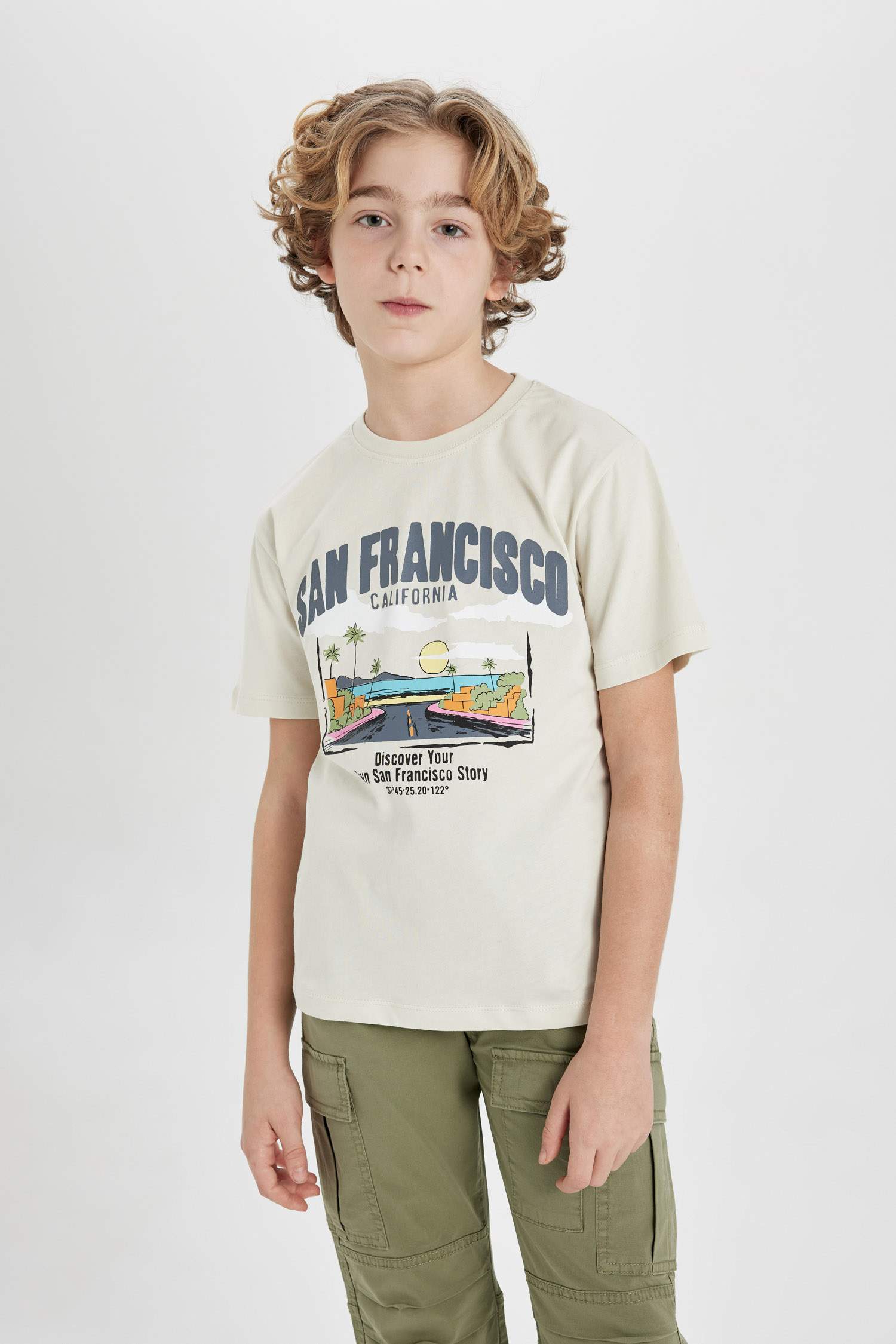 Bisiklet Yaka Baskılı Kısa Kollu Tişört Erkek Çocuk