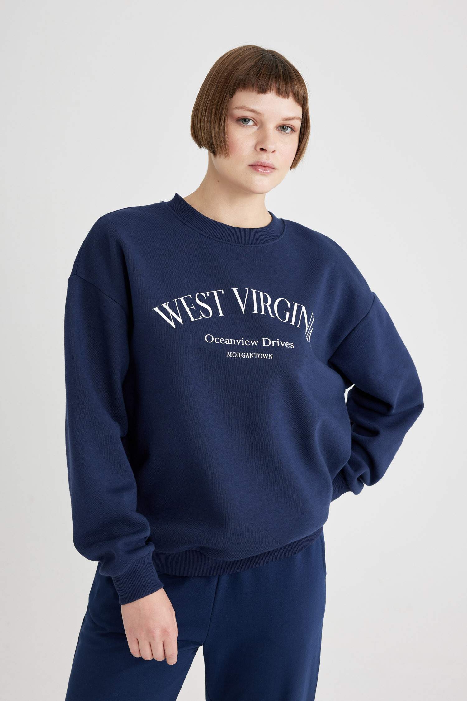 Relax Fit Crew Neck Printed Thick Sweatshirt