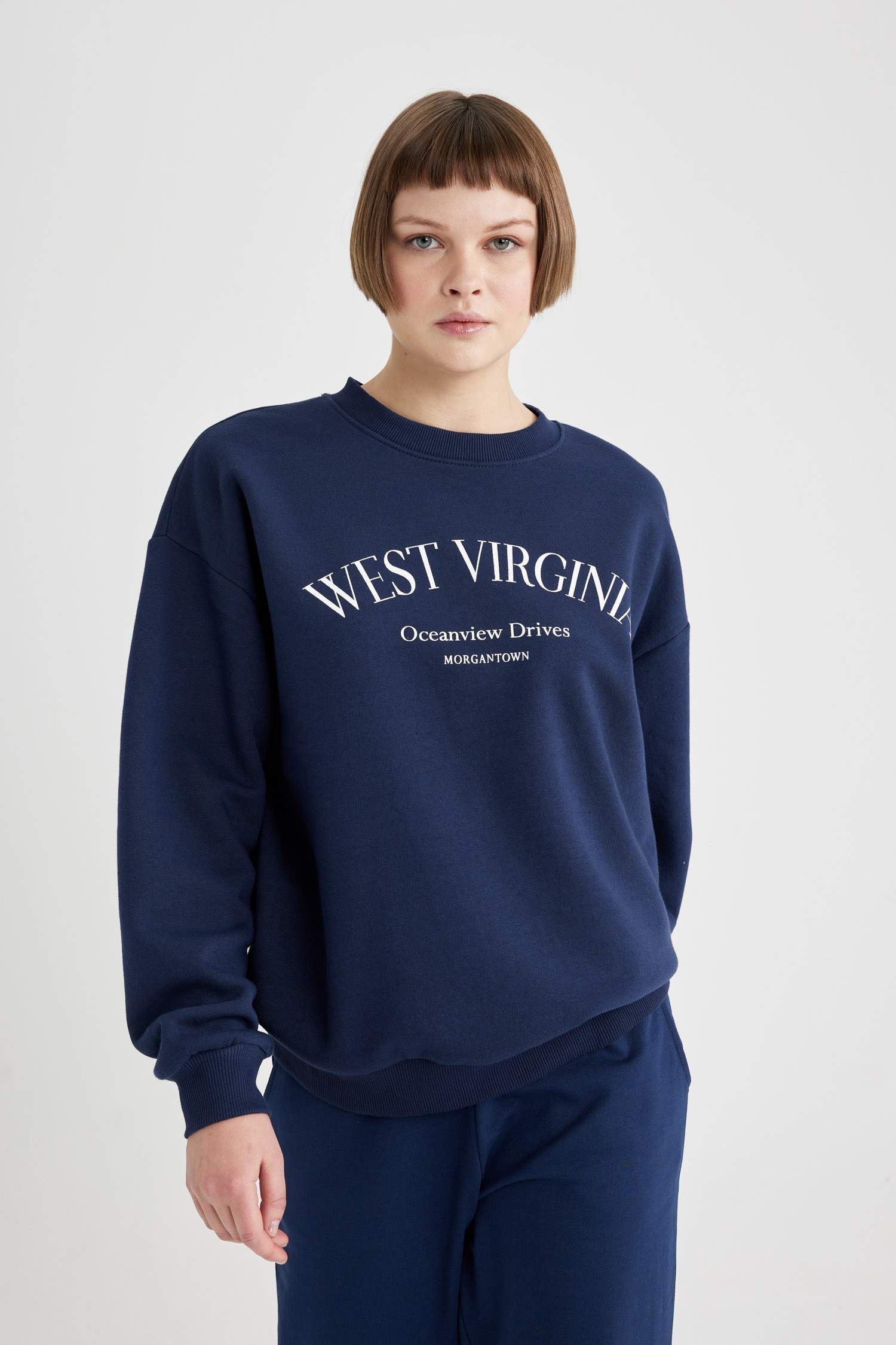 Relax Fit Crew Neck Printed Thick Sweatshirt