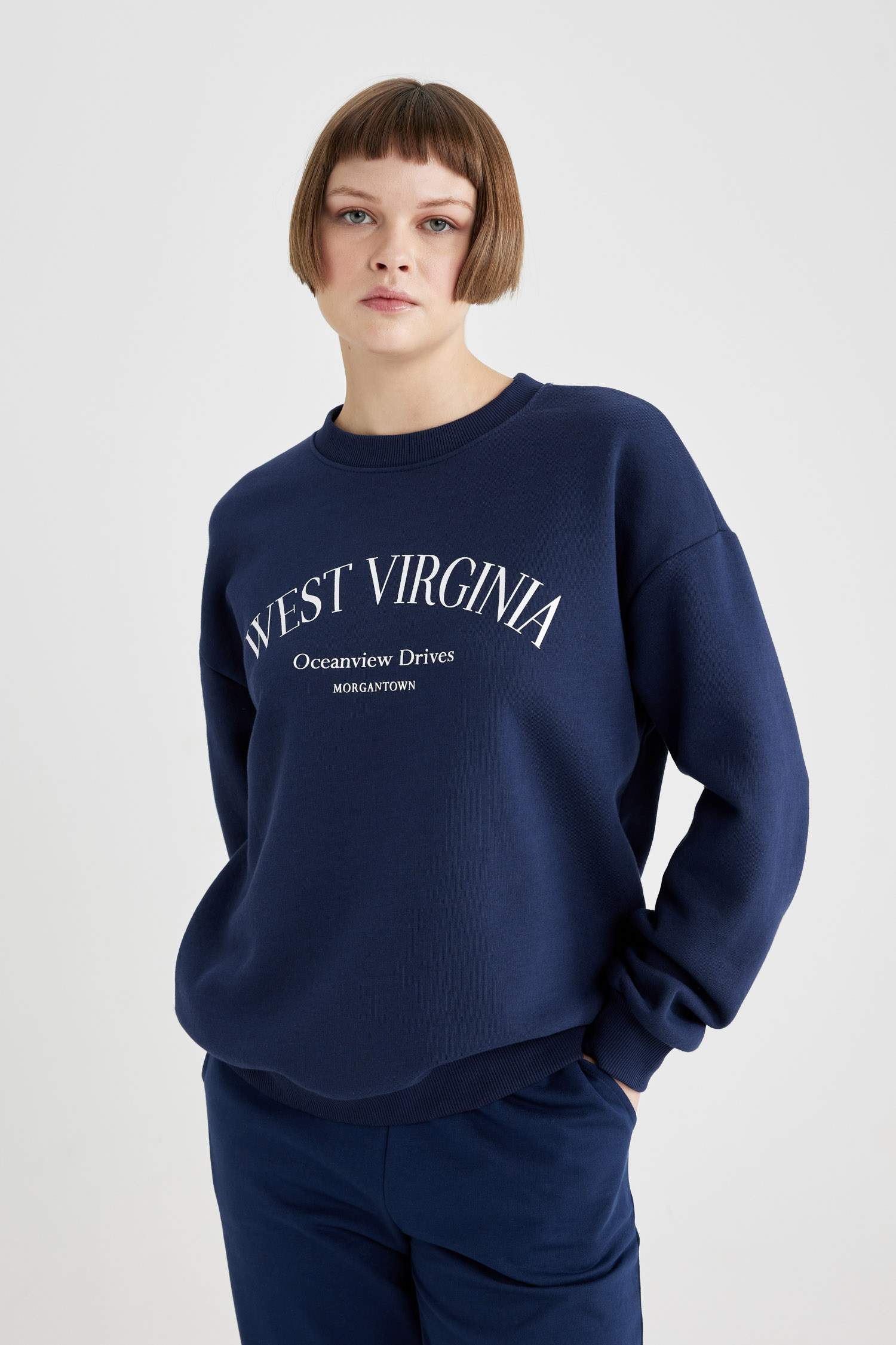 Relax Fit Crew Neck Printed Thick Sweatshirt