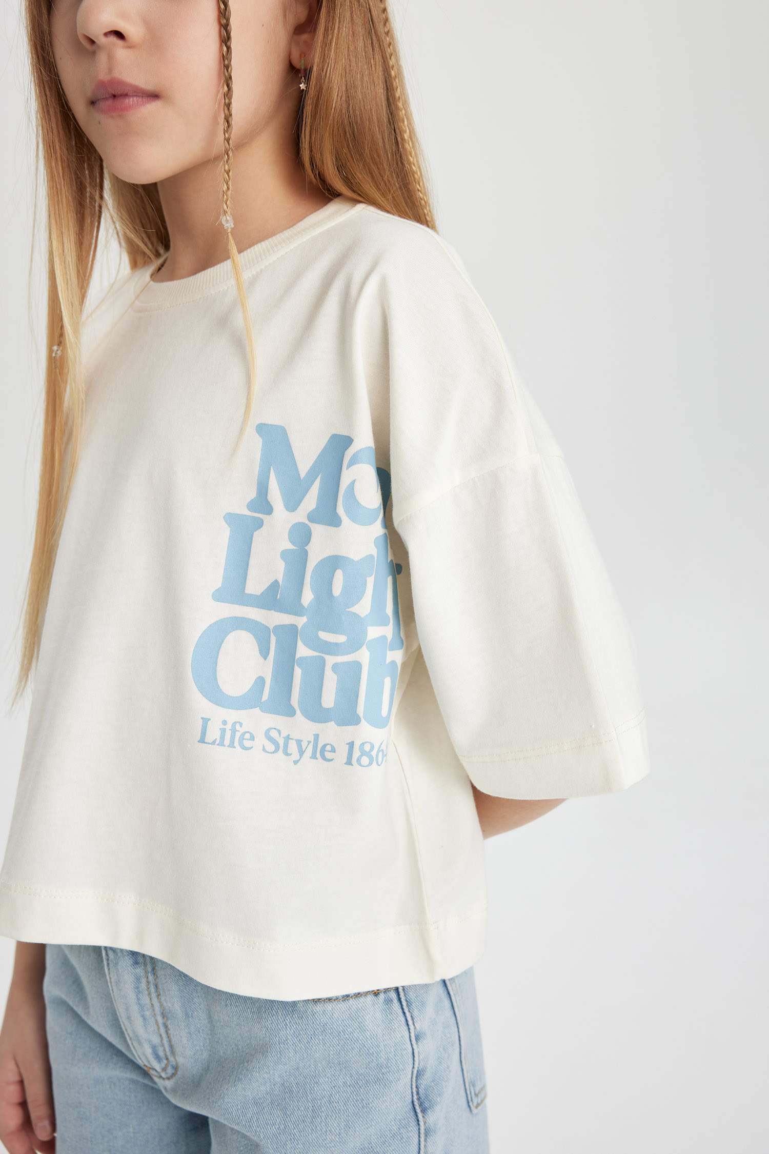 Girl Crew Neck Printed Crop Short Sleeve T-Shirt