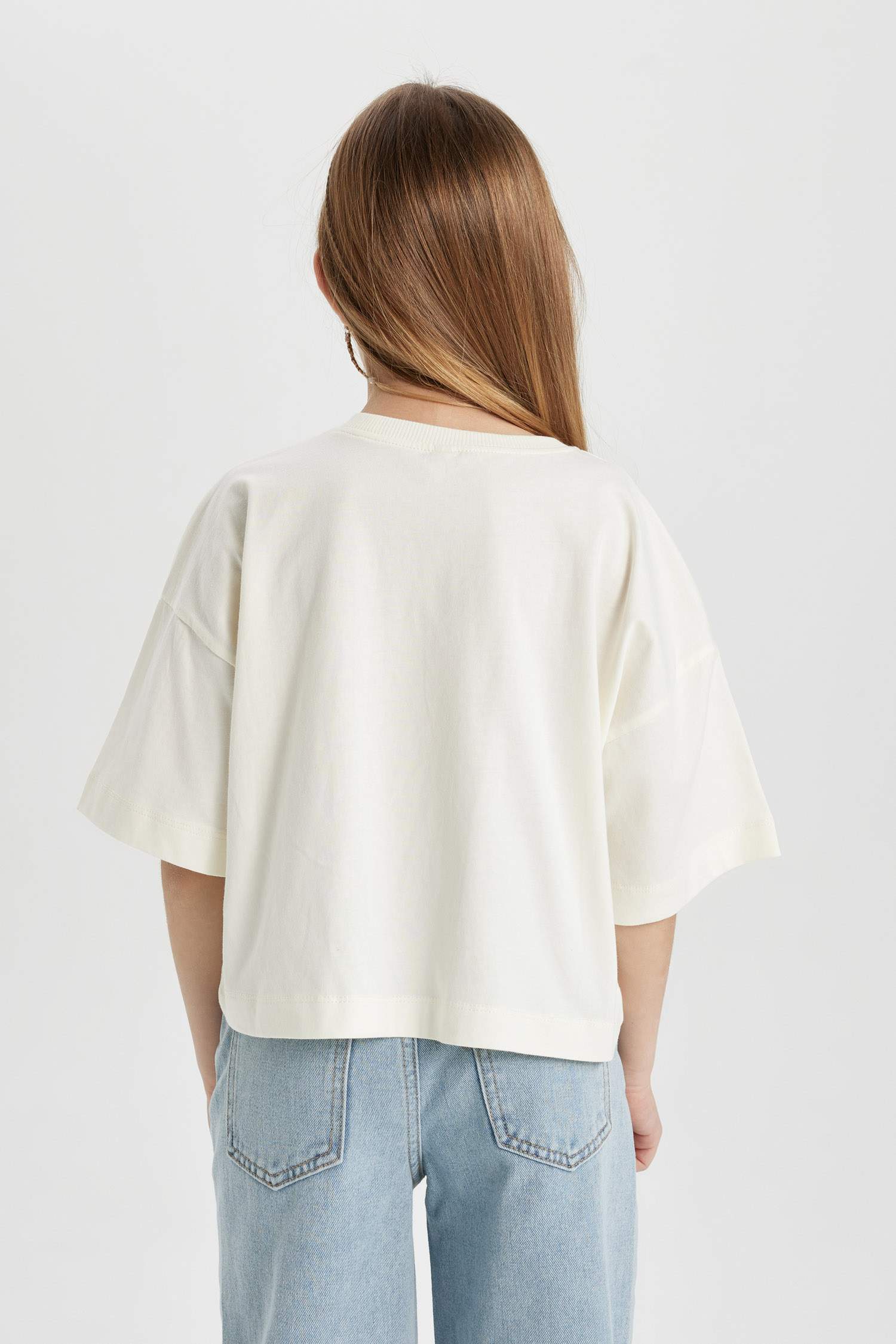 Girl Crew Neck Printed Crop Short Sleeve T-Shirt