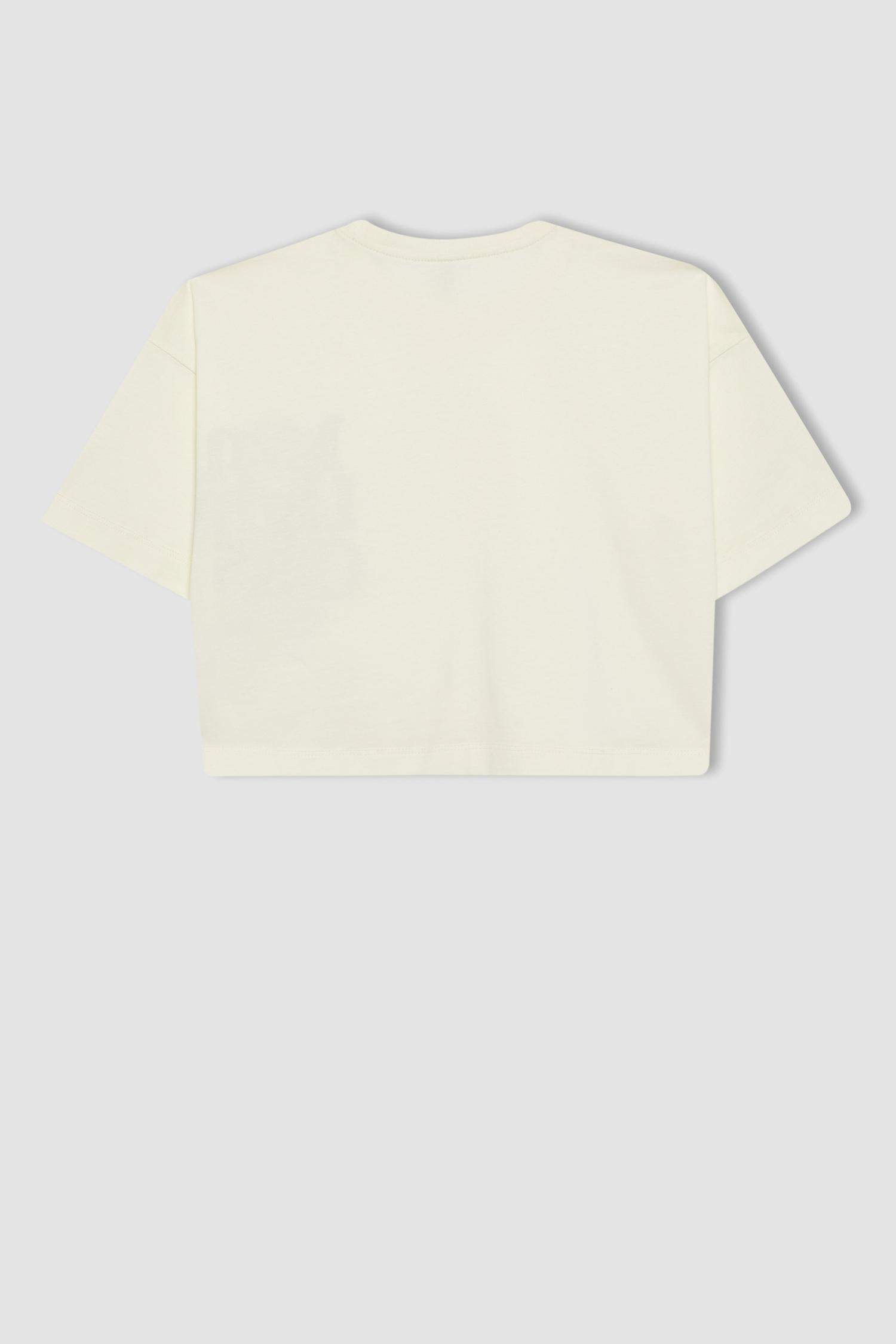 Girl Crew Neck Printed Crop Short Sleeve T-Shirt