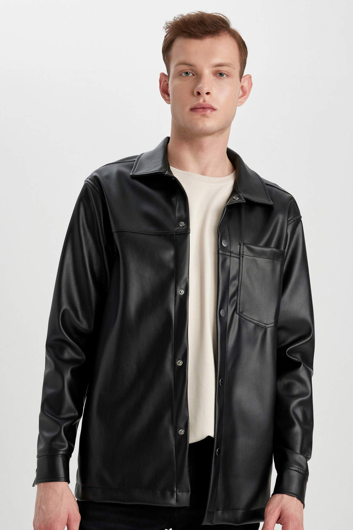 Relax Fit Leather Long Sleeve Shirt